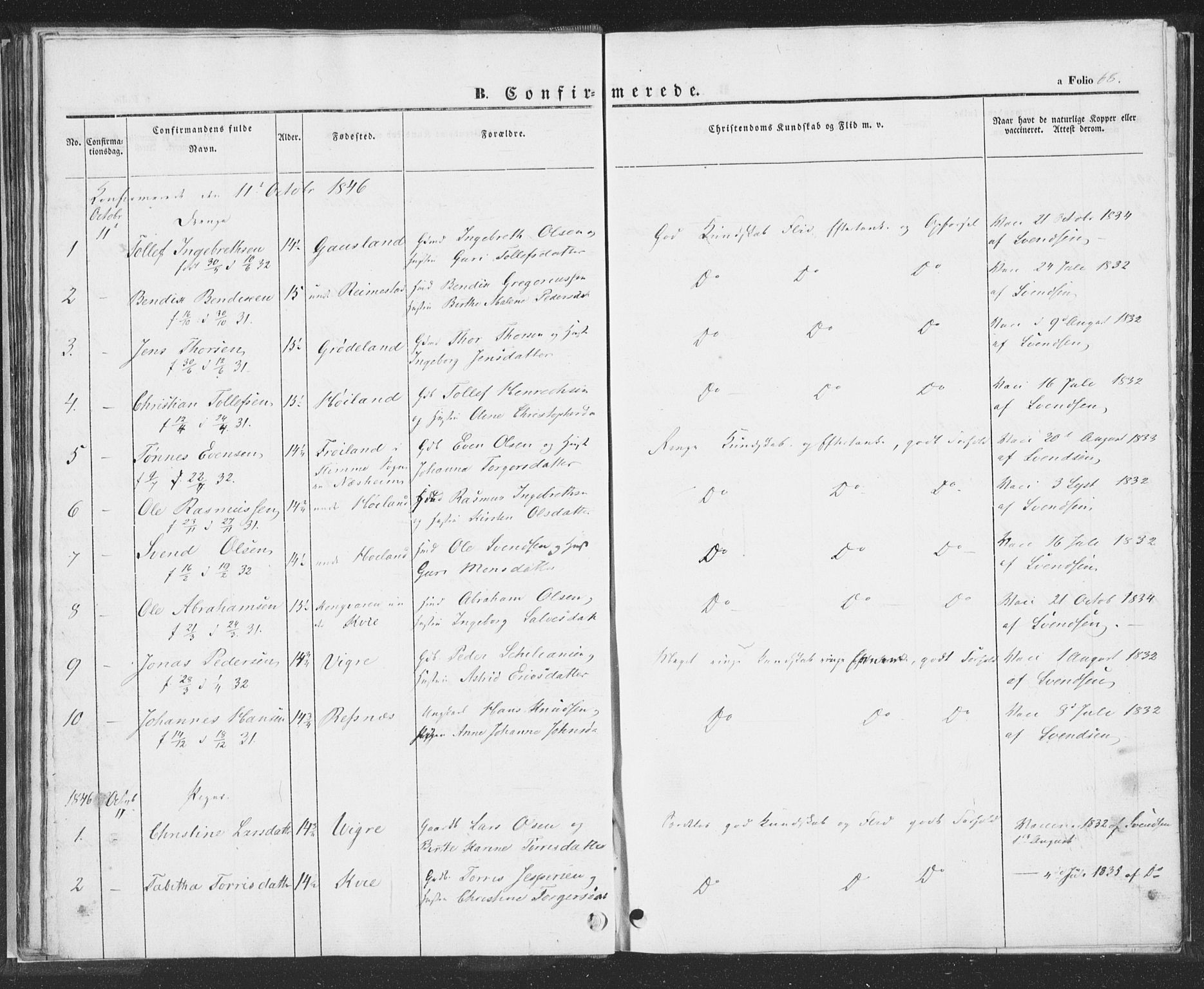 Hå sokneprestkontor, SAST/A-101801/001/30BA/L0006: Parish register (official) no. A 5, 1842-1853, p. 68