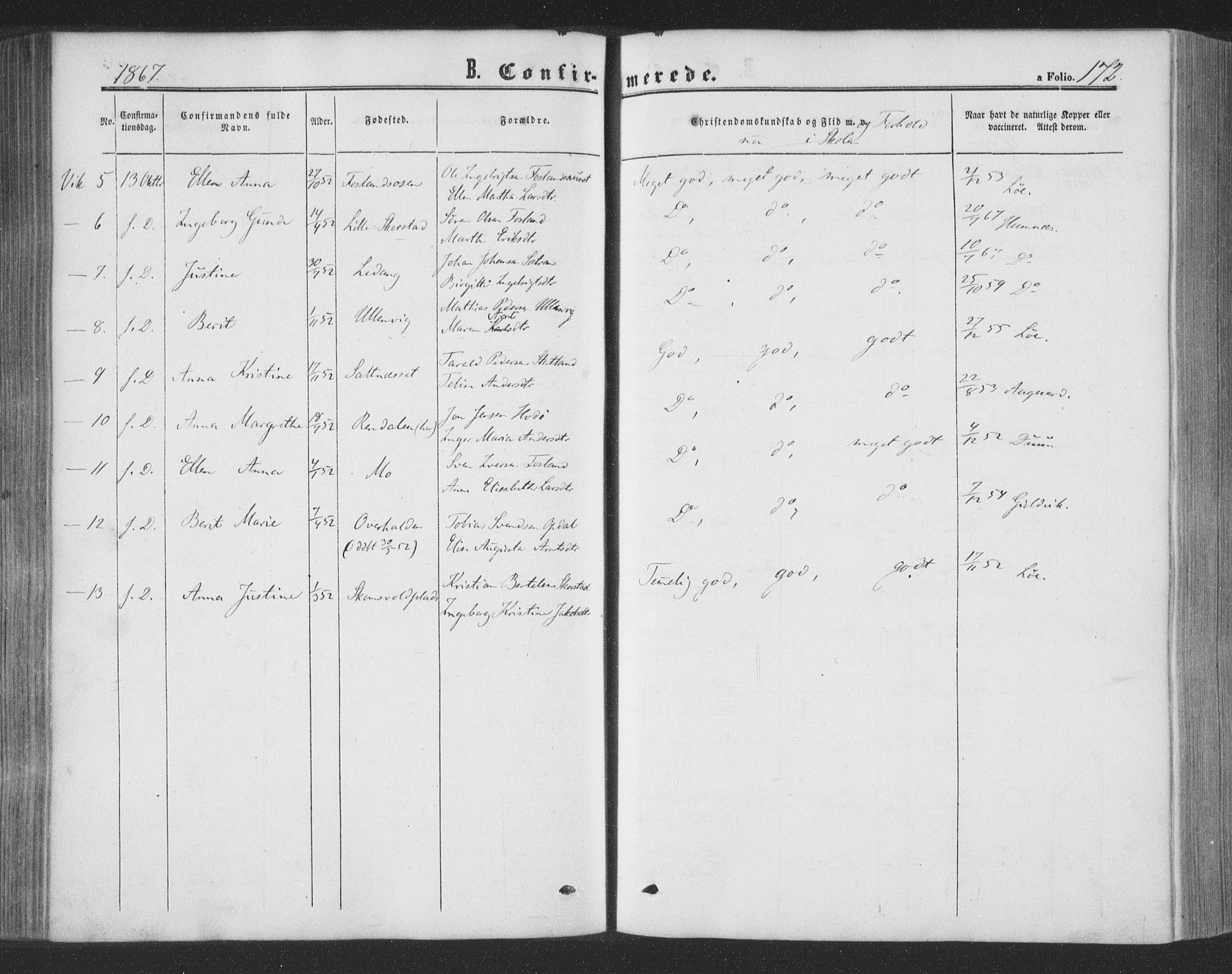 Ministerialprotokoller, klokkerbøker og fødselsregistre - Nord-Trøndelag, SAT/A-1458/773/L0615: Parish register (official) no. 773A06, 1857-1870, p. 172