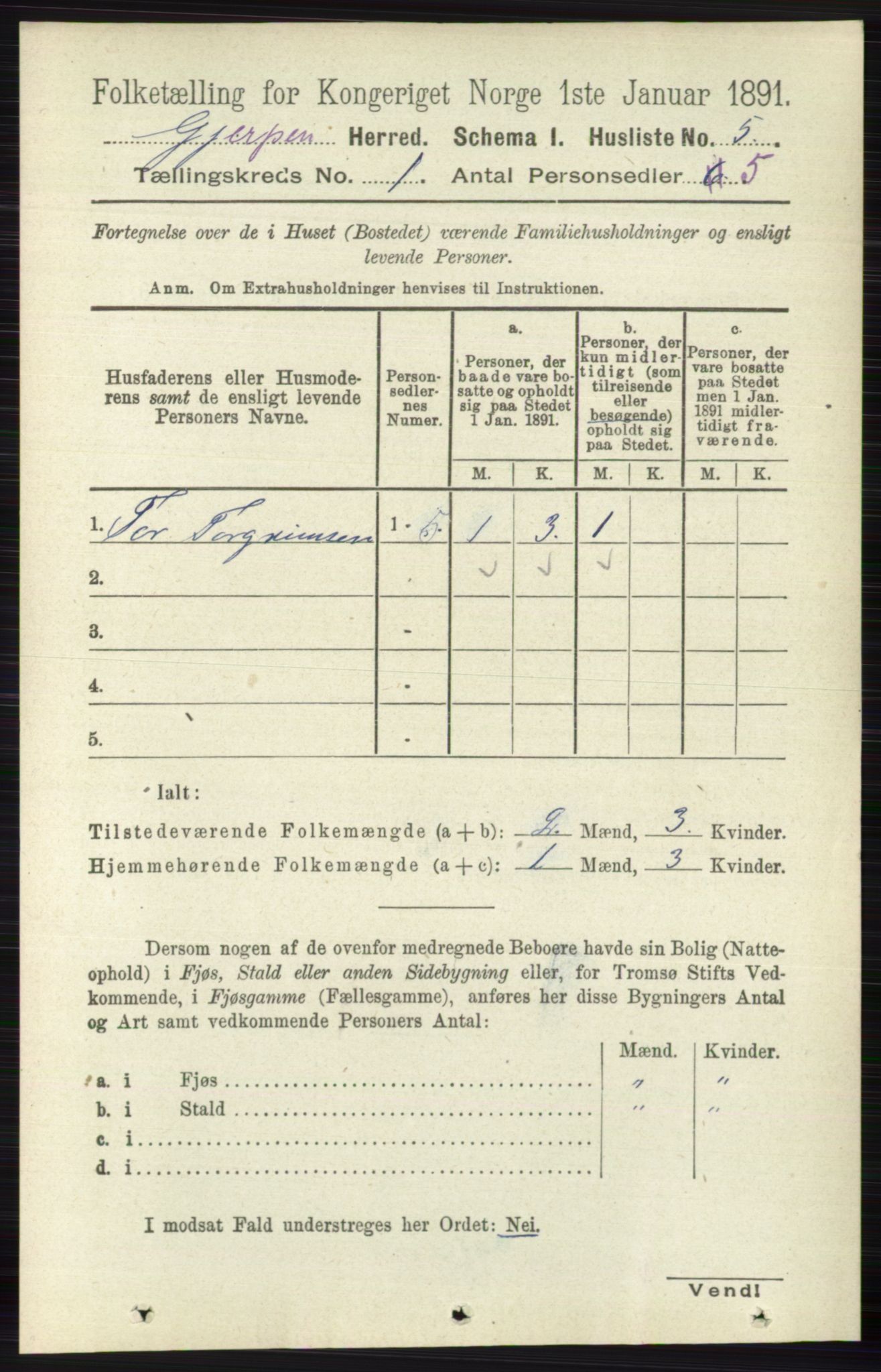 RA, 1891 census for 0812 Gjerpen, 1891, p. 40