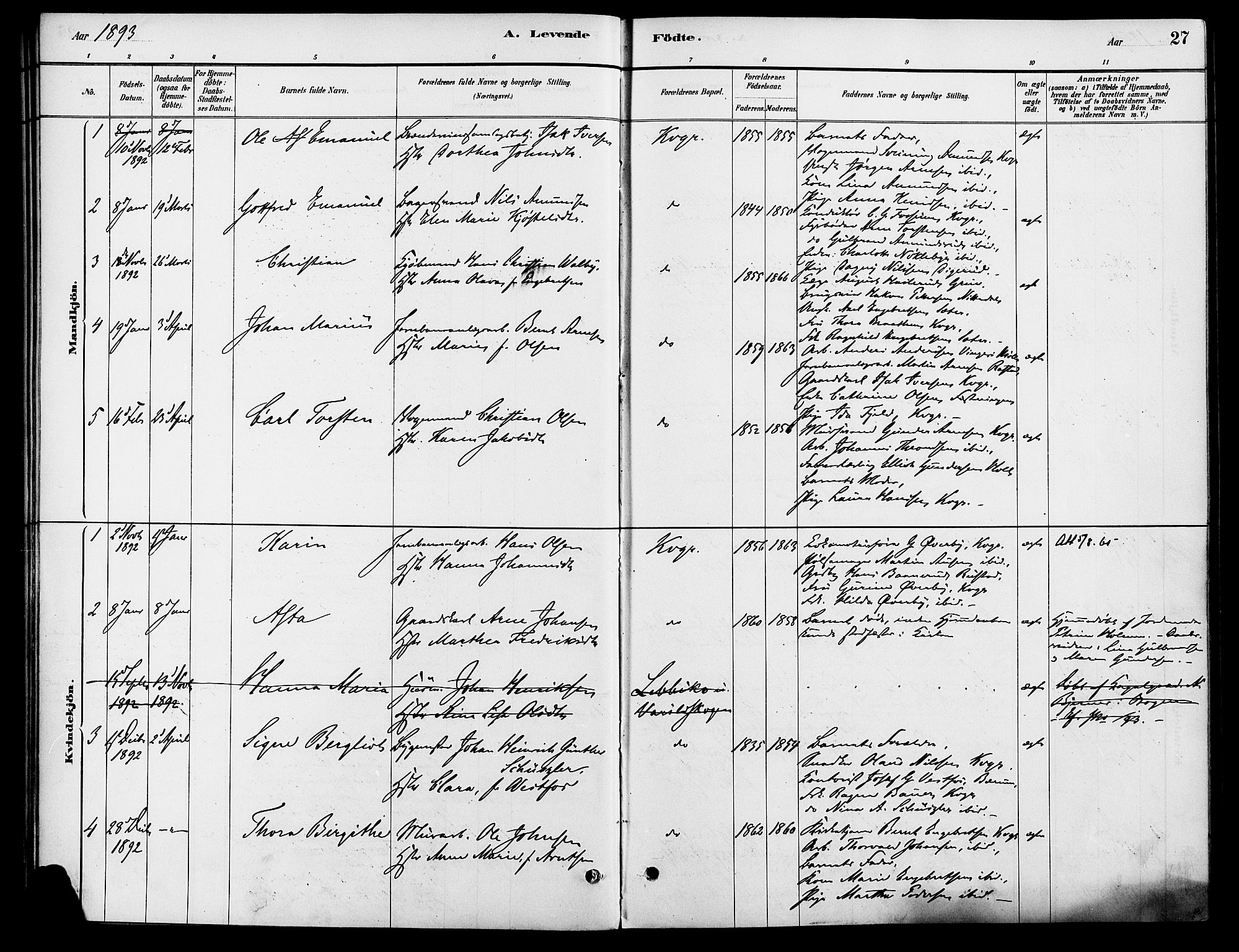 Vinger prestekontor, SAH/PREST-024/H/Ha/Haa/L0013: Parish register (official) no. 13, 1881-1897, p. 27