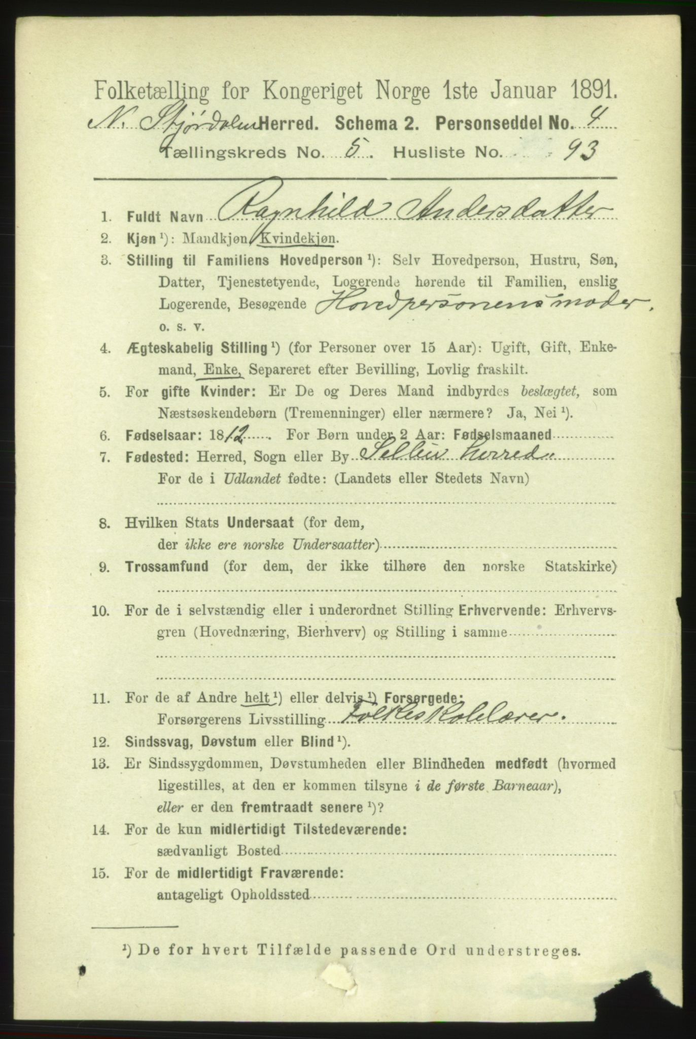 RA, 1891 census for 1714 Nedre Stjørdal, 1891, p. 2505