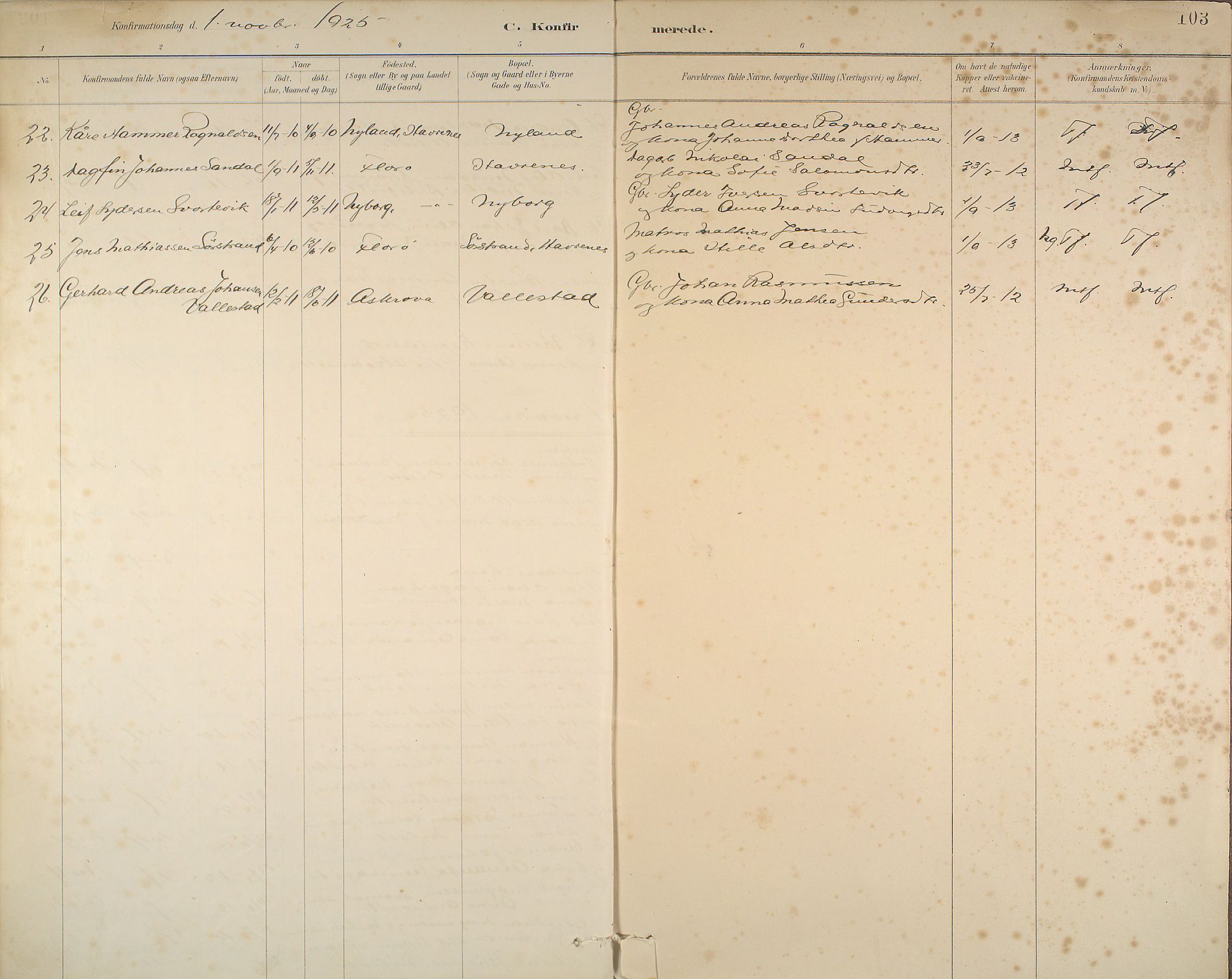 Kinn sokneprestembete, AV/SAB-A-80801/H/Haa/Haab/L0006: Parish register (official) no. B 6, 1883-1925, p. 103