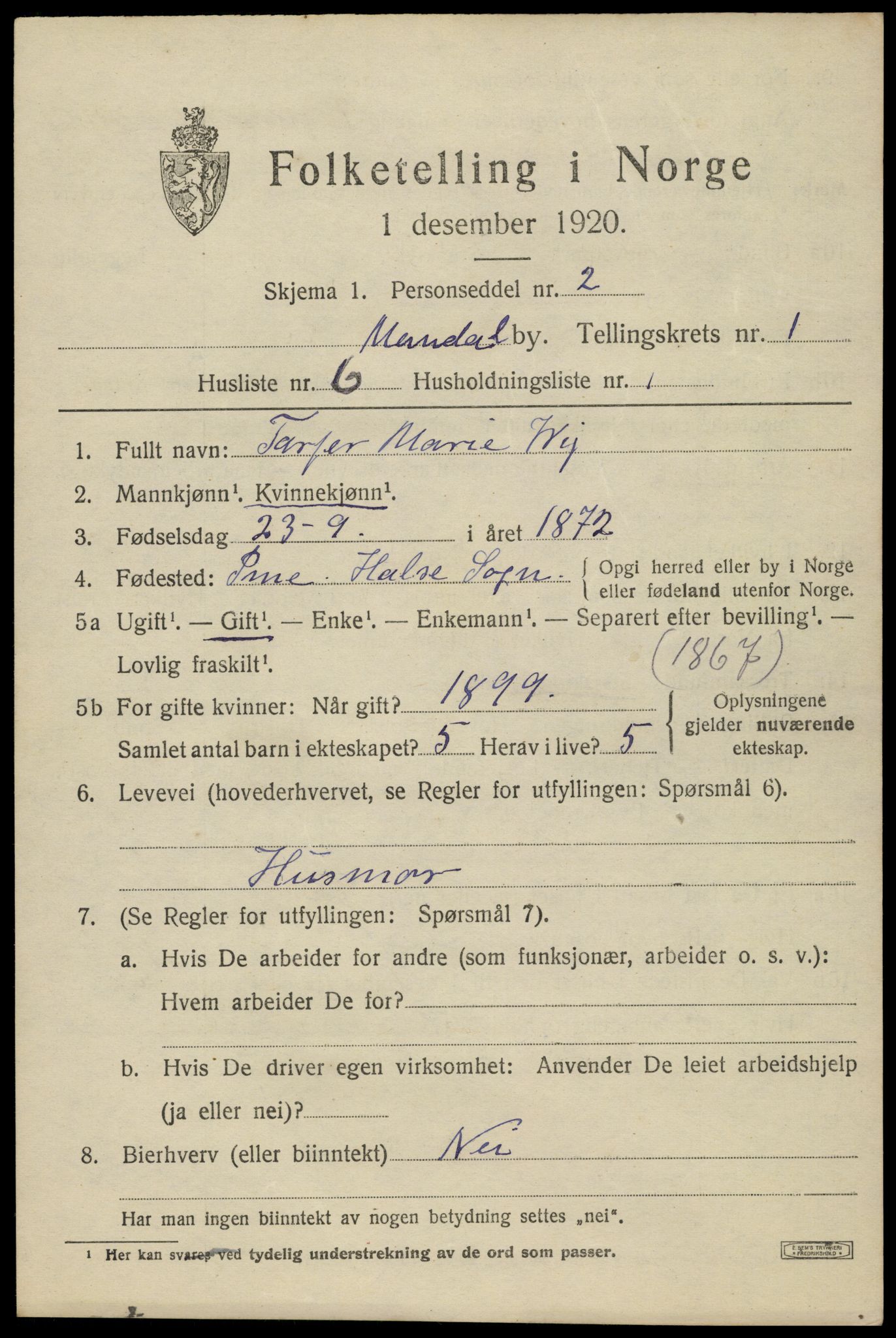 SAK, 1920 census for Mandal, 1920, p. 3305