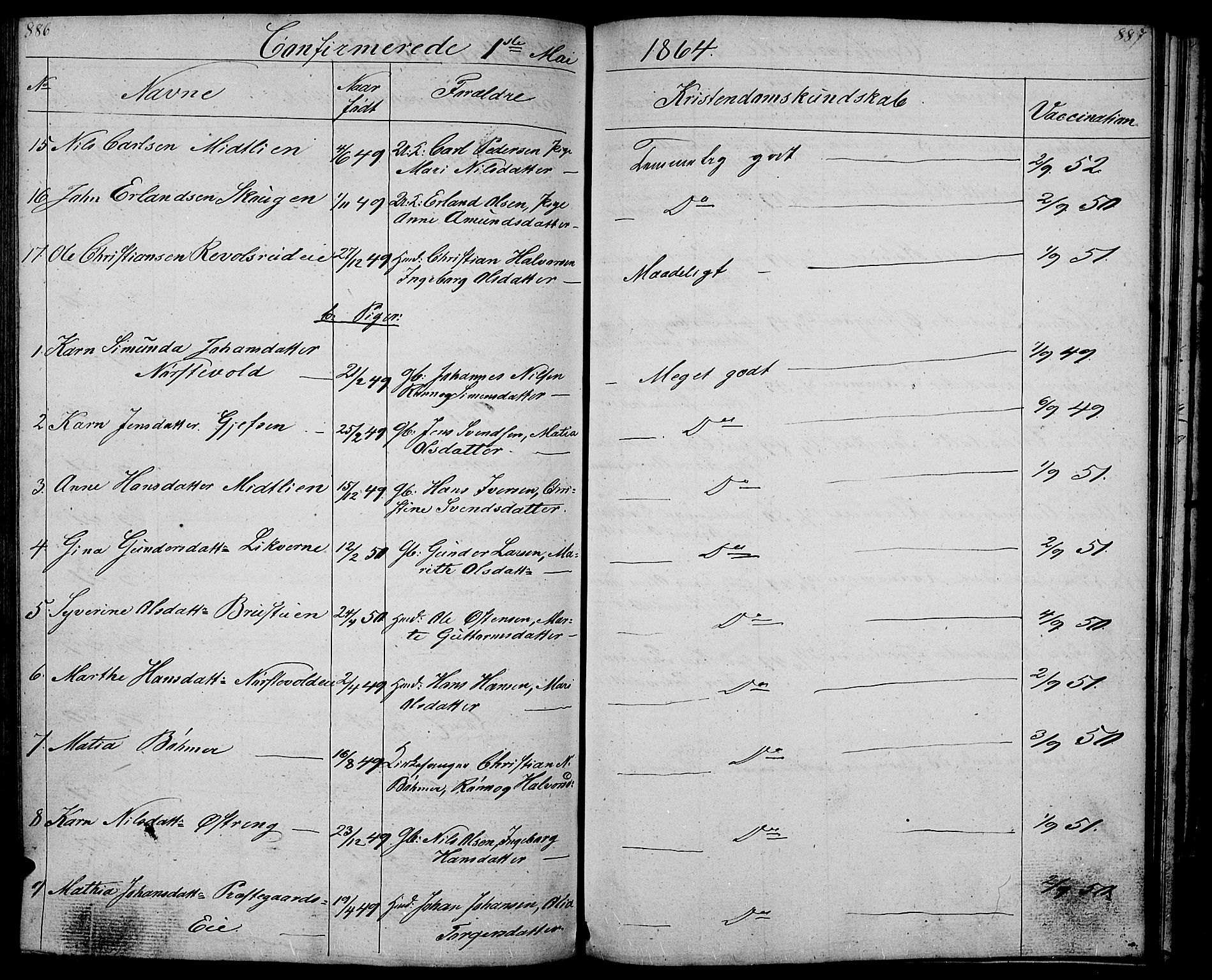 Gausdal prestekontor, SAH/PREST-090/H/Ha/Hab/L0004: Parish register (copy) no. 4, 1835-1870, p. 886-887