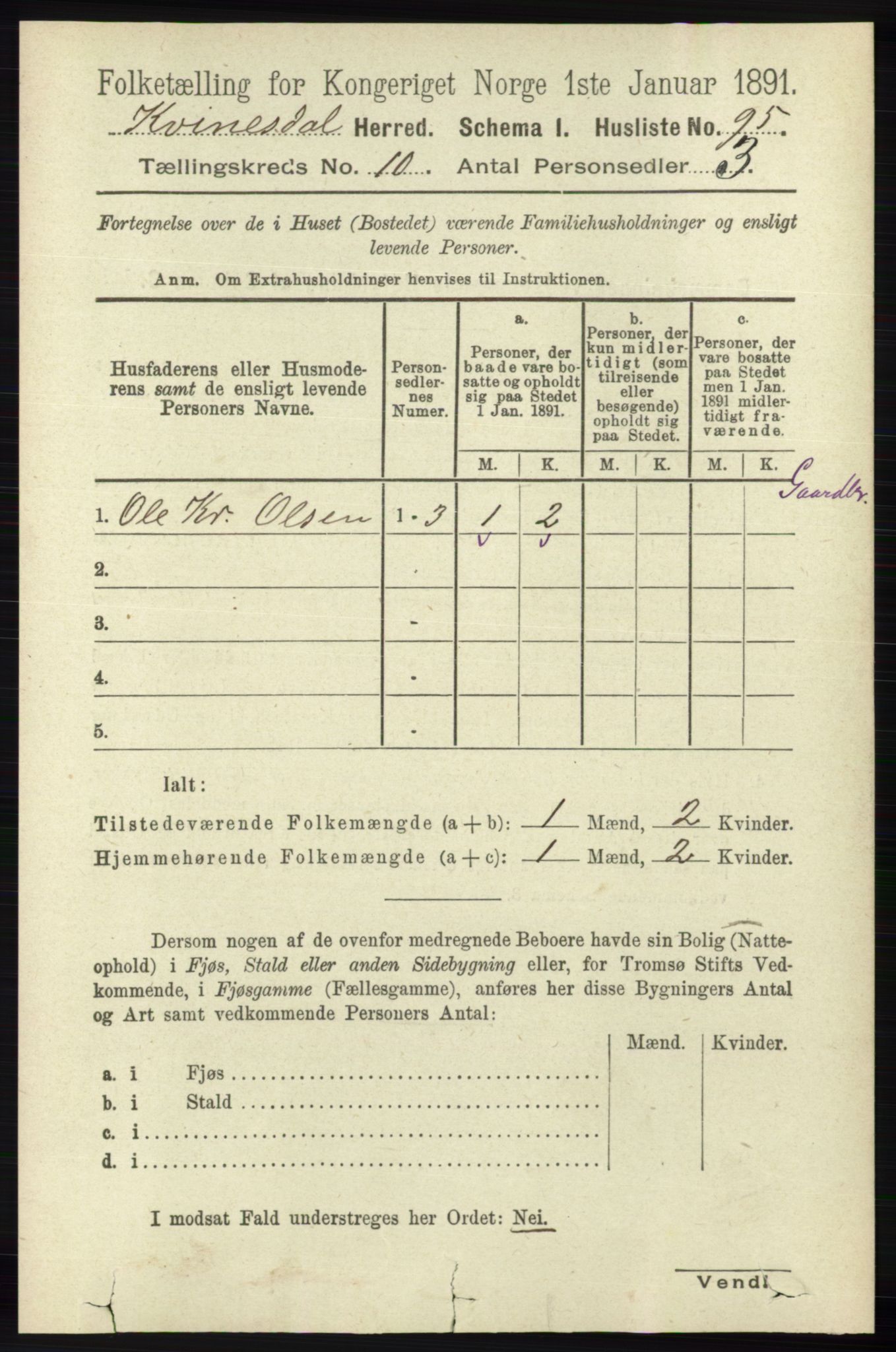 RA, 1891 census for 1037 Kvinesdal, 1891, p. 3848