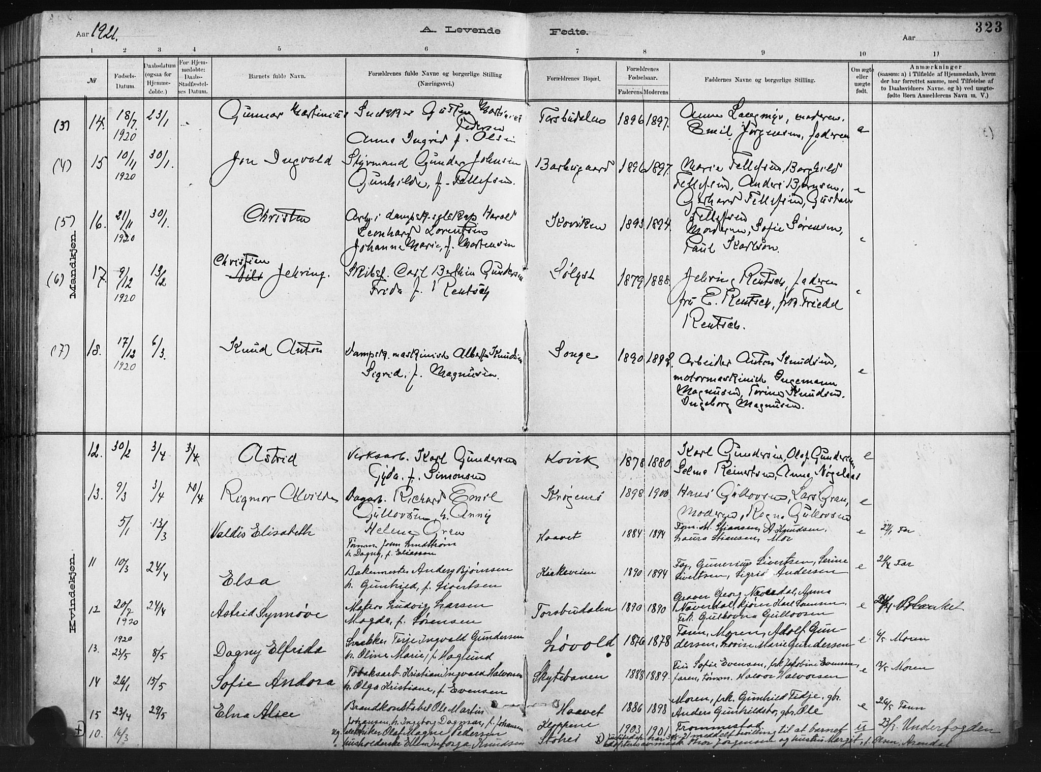 Barbu sokneprestkontor, AV/SAK-1111-0003/F/Fb/L0002: Parish register (copy) no. B 2, 1890-1922, p. 323