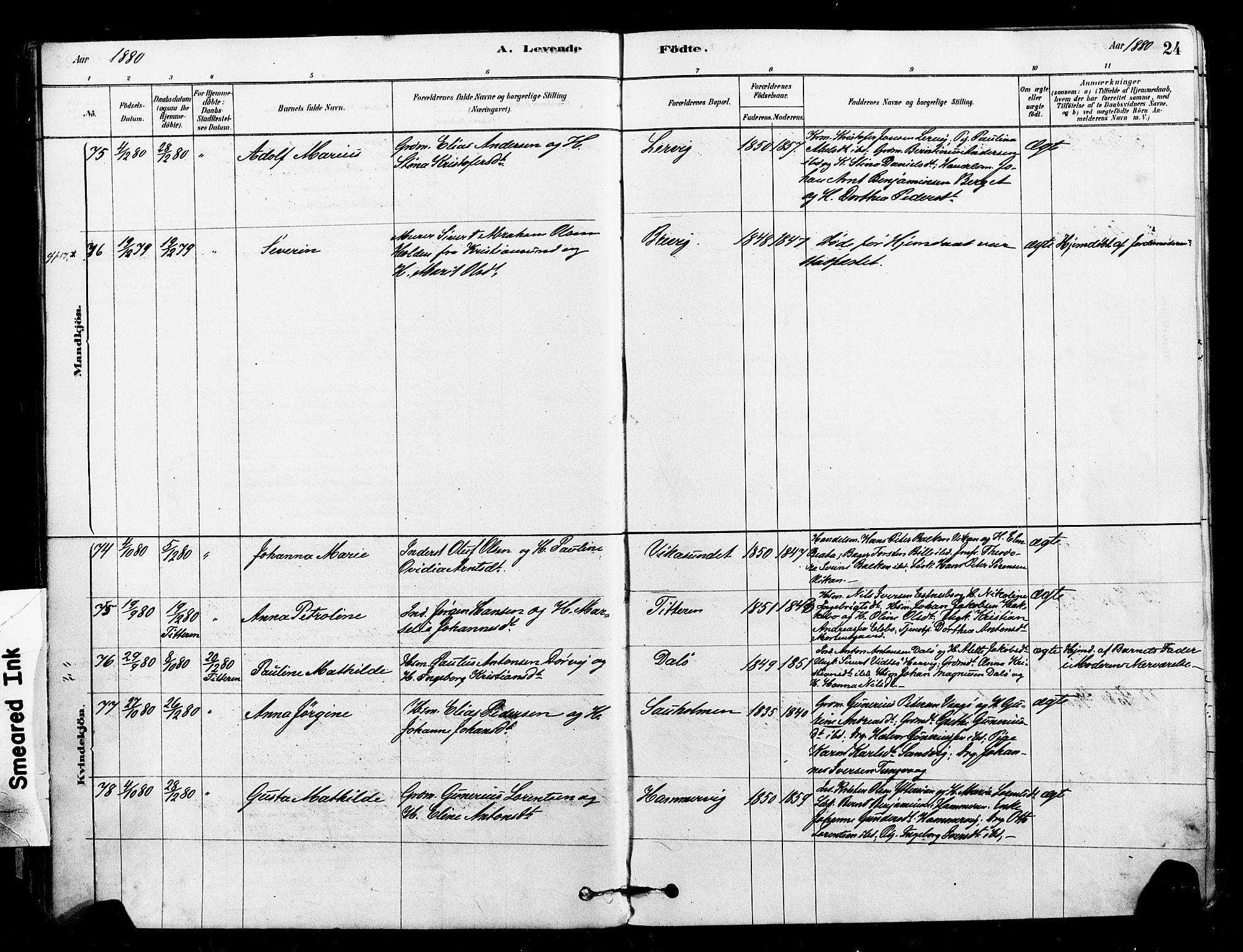 Ministerialprotokoller, klokkerbøker og fødselsregistre - Sør-Trøndelag, AV/SAT-A-1456/640/L0578: Parish register (official) no. 640A03, 1879-1889, p. 24