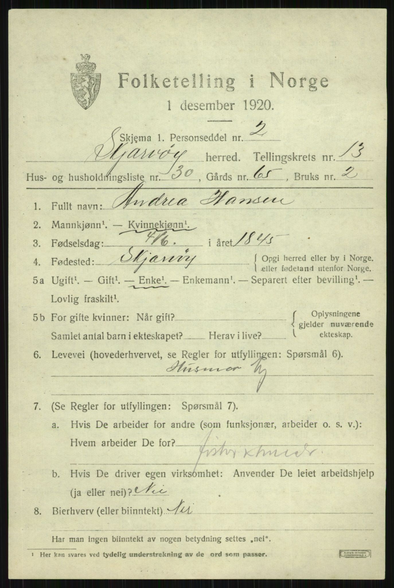 SATØ, 1920 census for Skjervøy, 1920, p. 6737