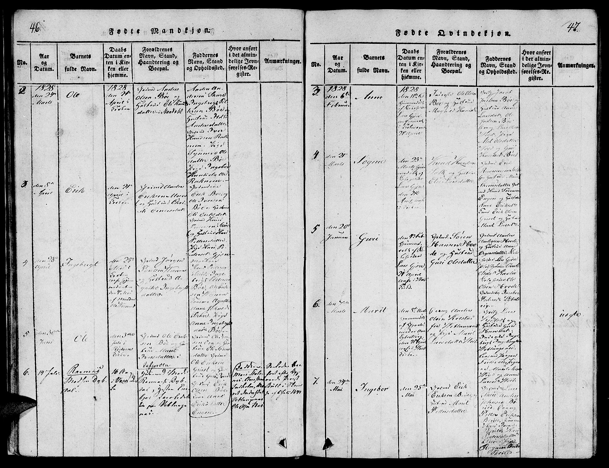 Ministerialprotokoller, klokkerbøker og fødselsregistre - Møre og Romsdal, SAT/A-1454/543/L0561: Parish register (official) no. 543A01, 1818-1853, p. 46-47