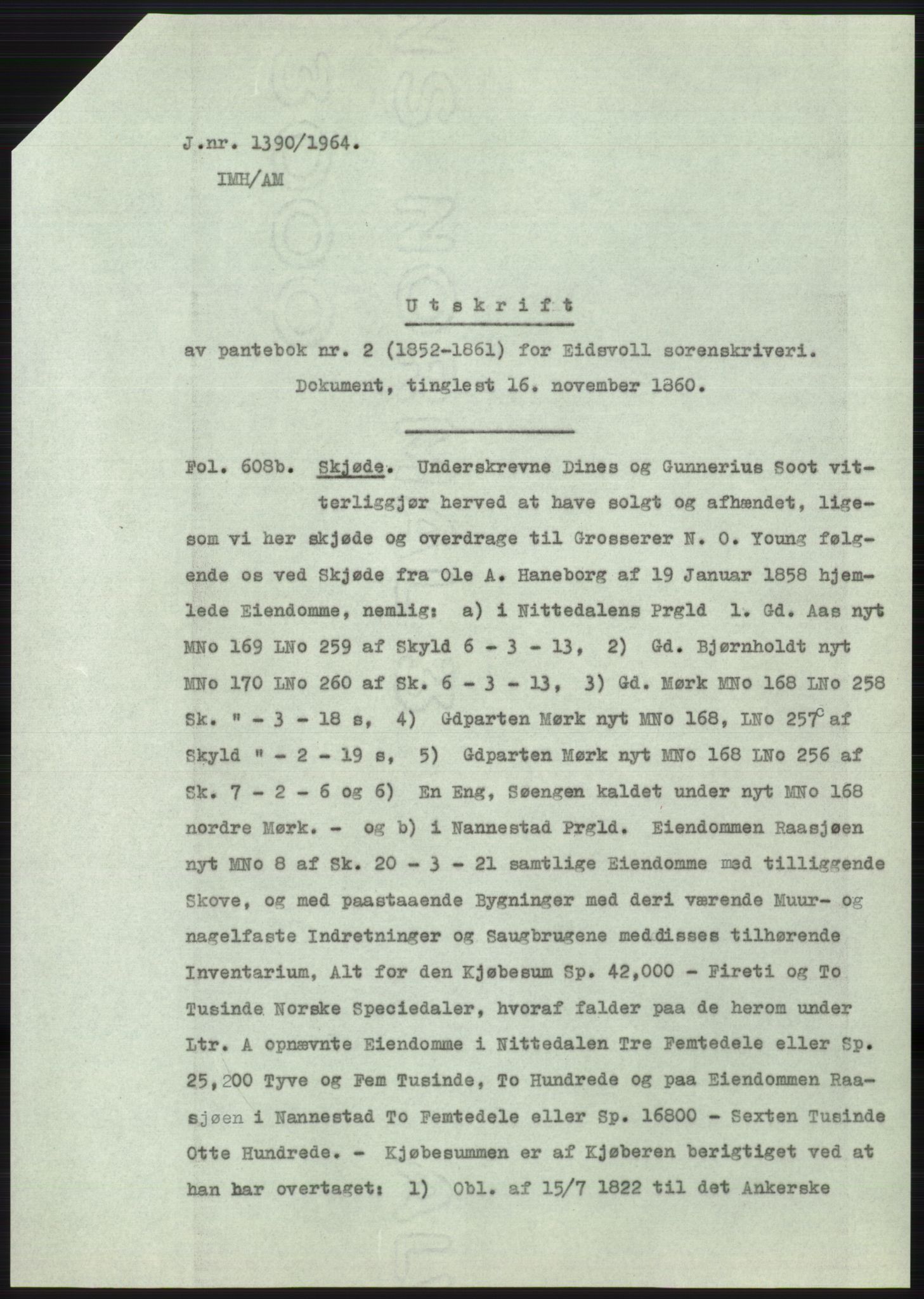 Statsarkivet i Oslo, SAO/A-10621/Z/Zd/L0020: Avskrifter, j.nr 905-1844/1964, 1964, p. 220