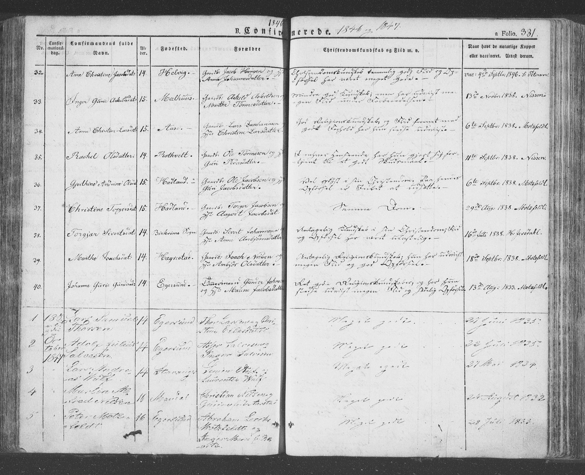 Eigersund sokneprestkontor, SAST/A-101807/S08/L0009: Parish register (official) no. A 9, 1827-1850, p. 331