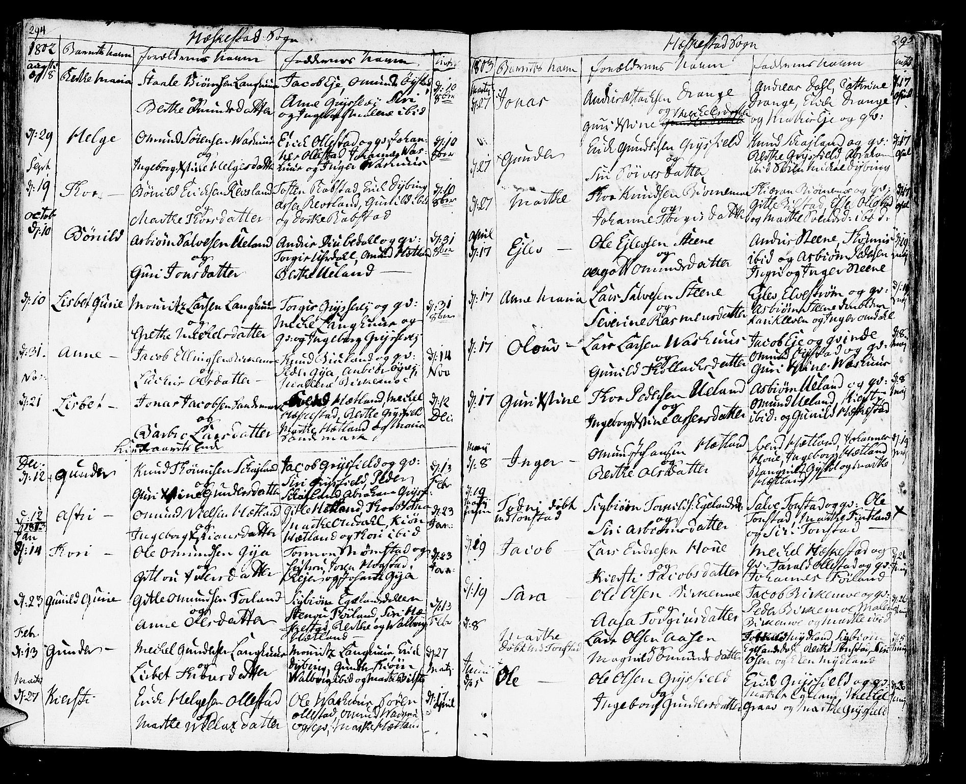 Helleland sokneprestkontor, SAST/A-101810: Parish register (official) no. A 3 /3, 1791-1817, p. 294-295