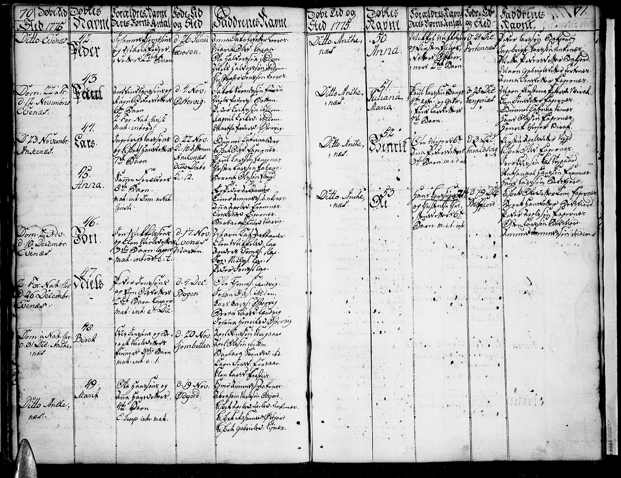 Ministerialprotokoller, klokkerbøker og fødselsregistre - Nordland, SAT/A-1459/863/L0892: Parish register (official) no. 863A04, 1765-1794, p. 70-71