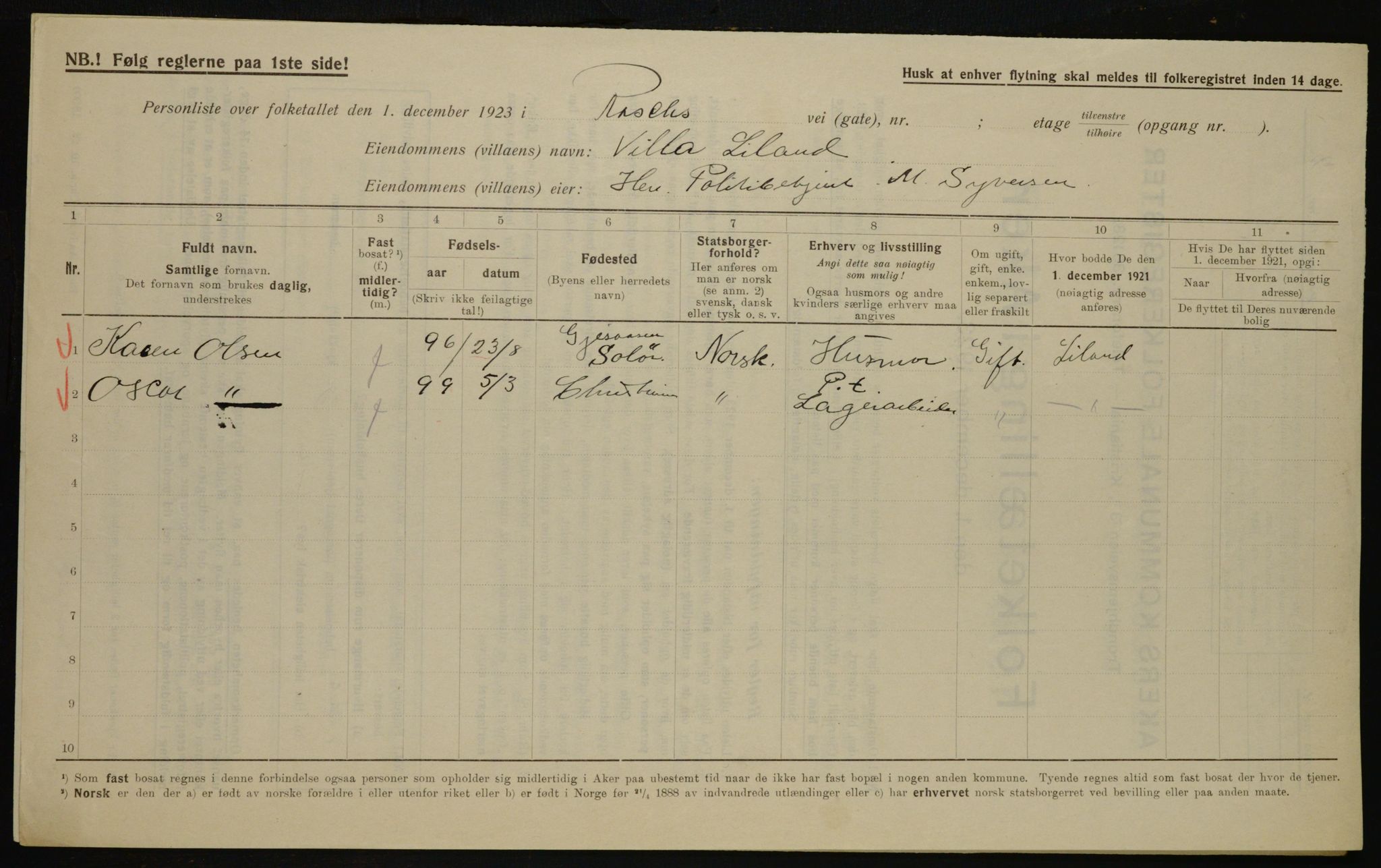 , Municipal Census 1923 for Aker, 1923, p. 44172