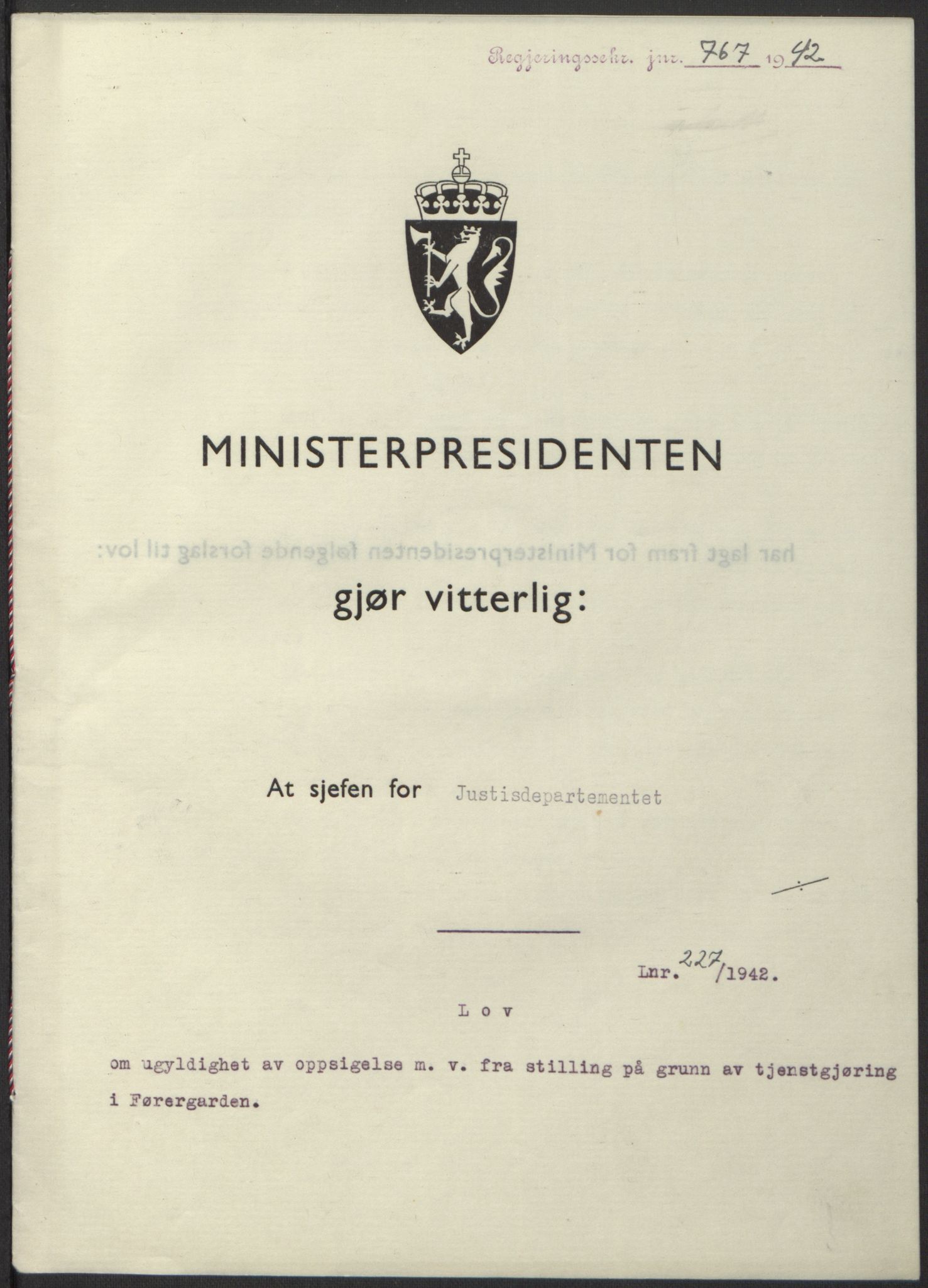 NS-administrasjonen 1940-1945 (Statsrådsekretariatet, de kommisariske statsråder mm), RA/S-4279/D/Db/L0098: Lover II, 1942, p. 550