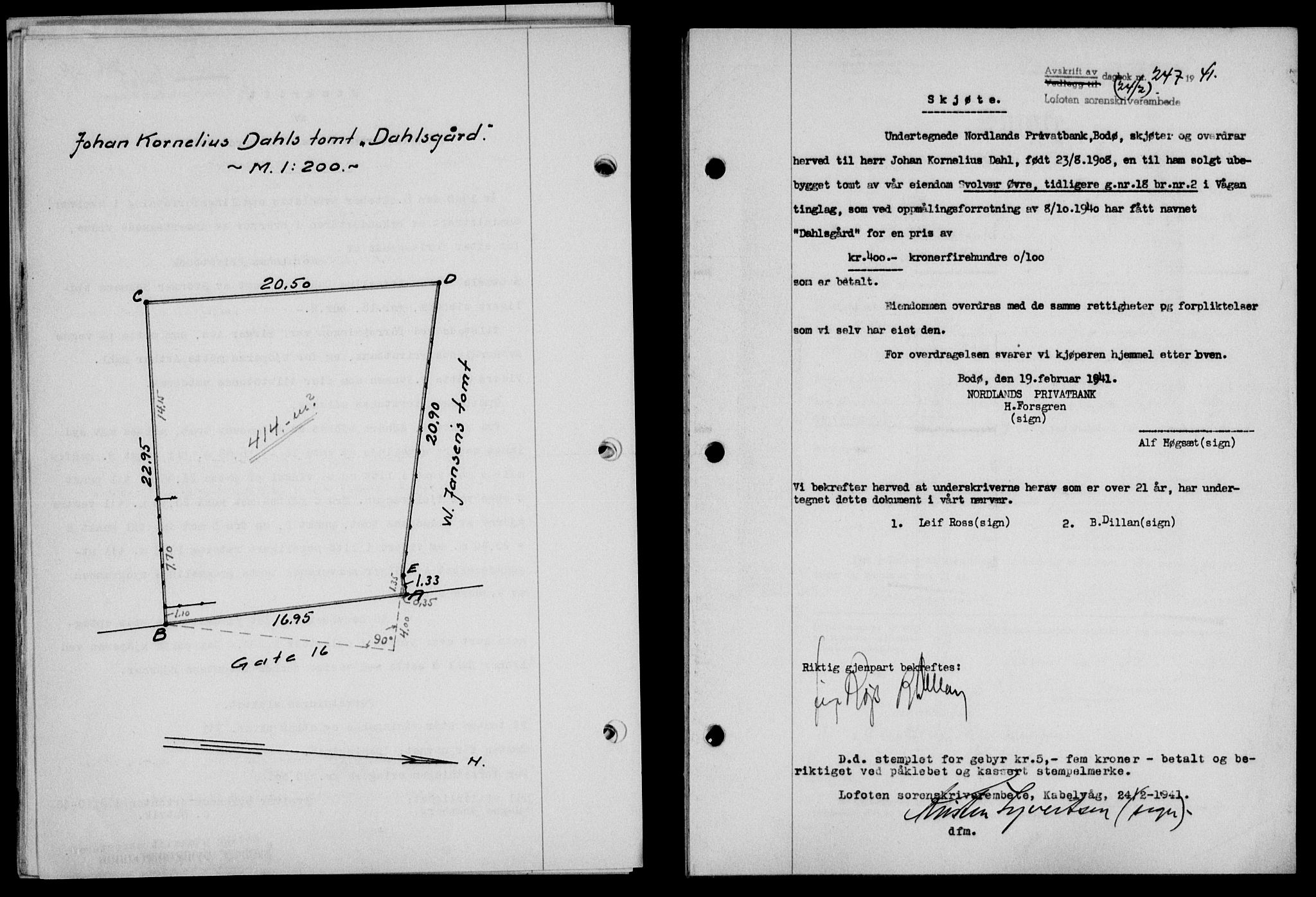Lofoten sorenskriveri, SAT/A-0017/1/2/2C/L0008a: Mortgage book no. 8a, 1940-1941, Diary no: : 247/1941