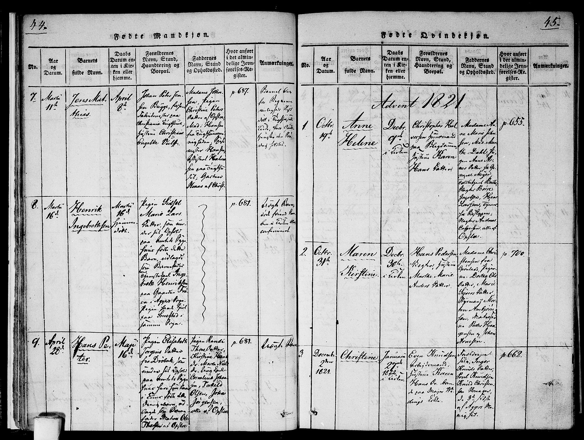 Gamlebyen prestekontor Kirkebøker, SAO/A-10884/F/Fa/L0002: Parish register (official) no. 2, 1817-1829, p. 44-45