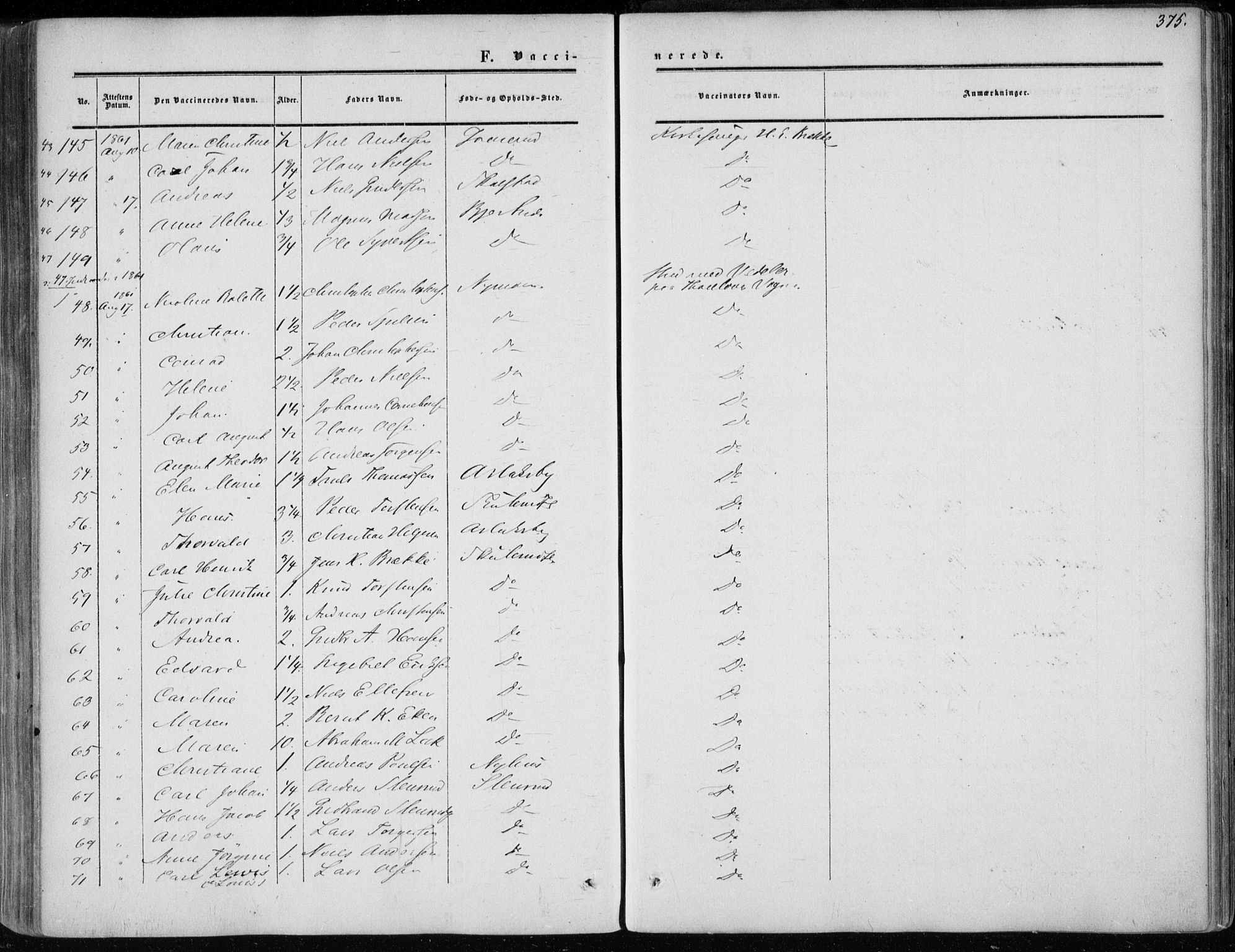 Modum kirkebøker, AV/SAKO-A-234/F/Fa/L0009: Parish register (official) no. 9, 1860-1864, p. 375