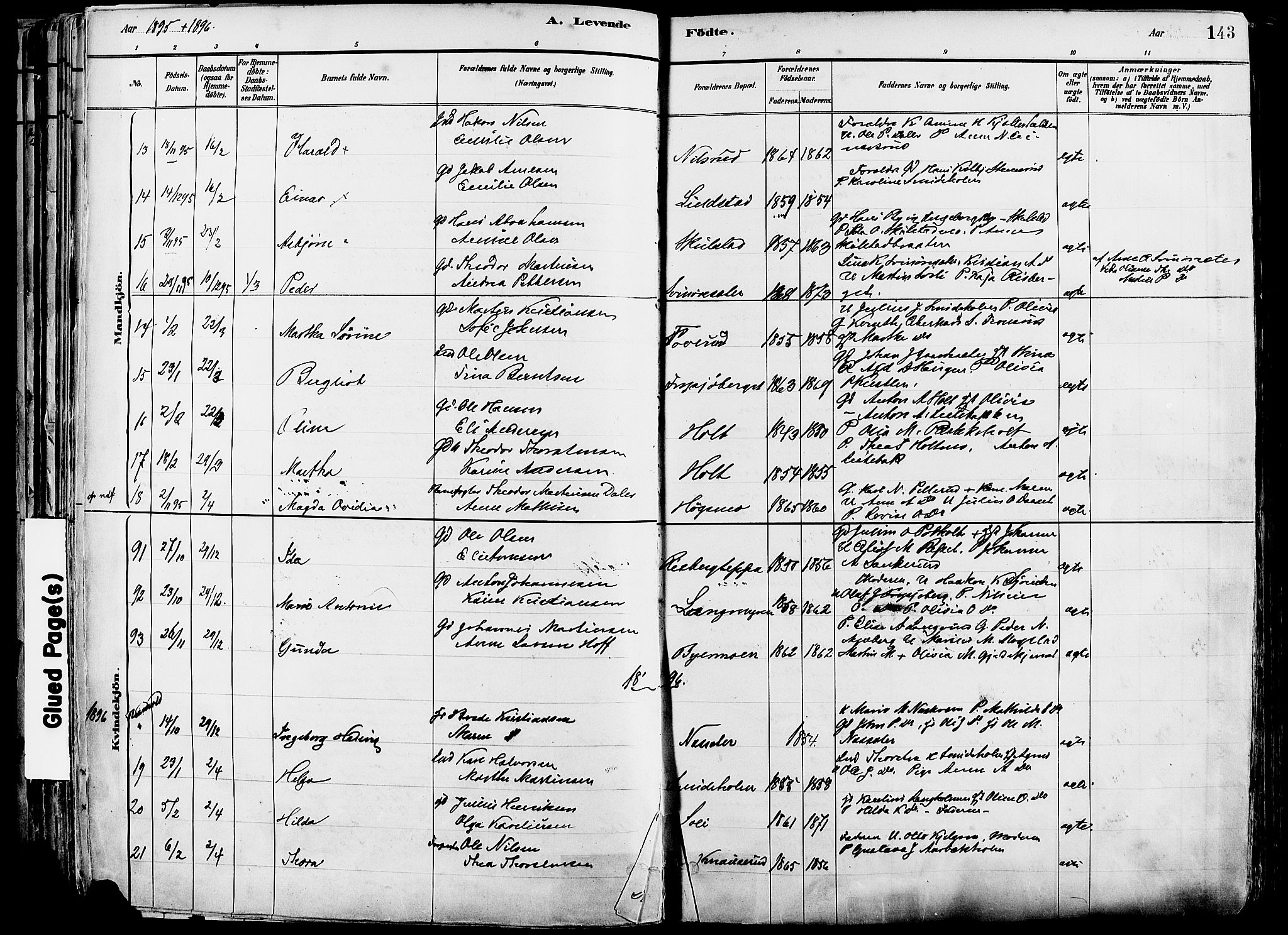 Grue prestekontor, AV/SAH-PREST-036/H/Ha/Haa/L0012: Parish register (official) no. 12, 1881-1897, p. 143