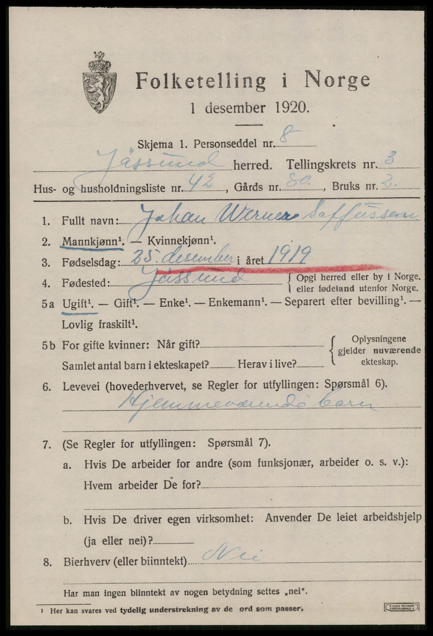 SAT, 1920 census for Jøssund, 1920, p. 3132