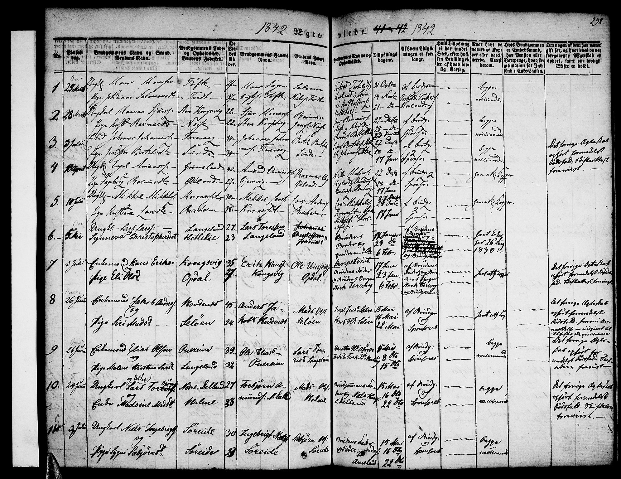 Tysnes sokneprestembete, AV/SAB-A-78601/H/Haa: Parish register (official) no. A 9, 1837-1848, p. 292