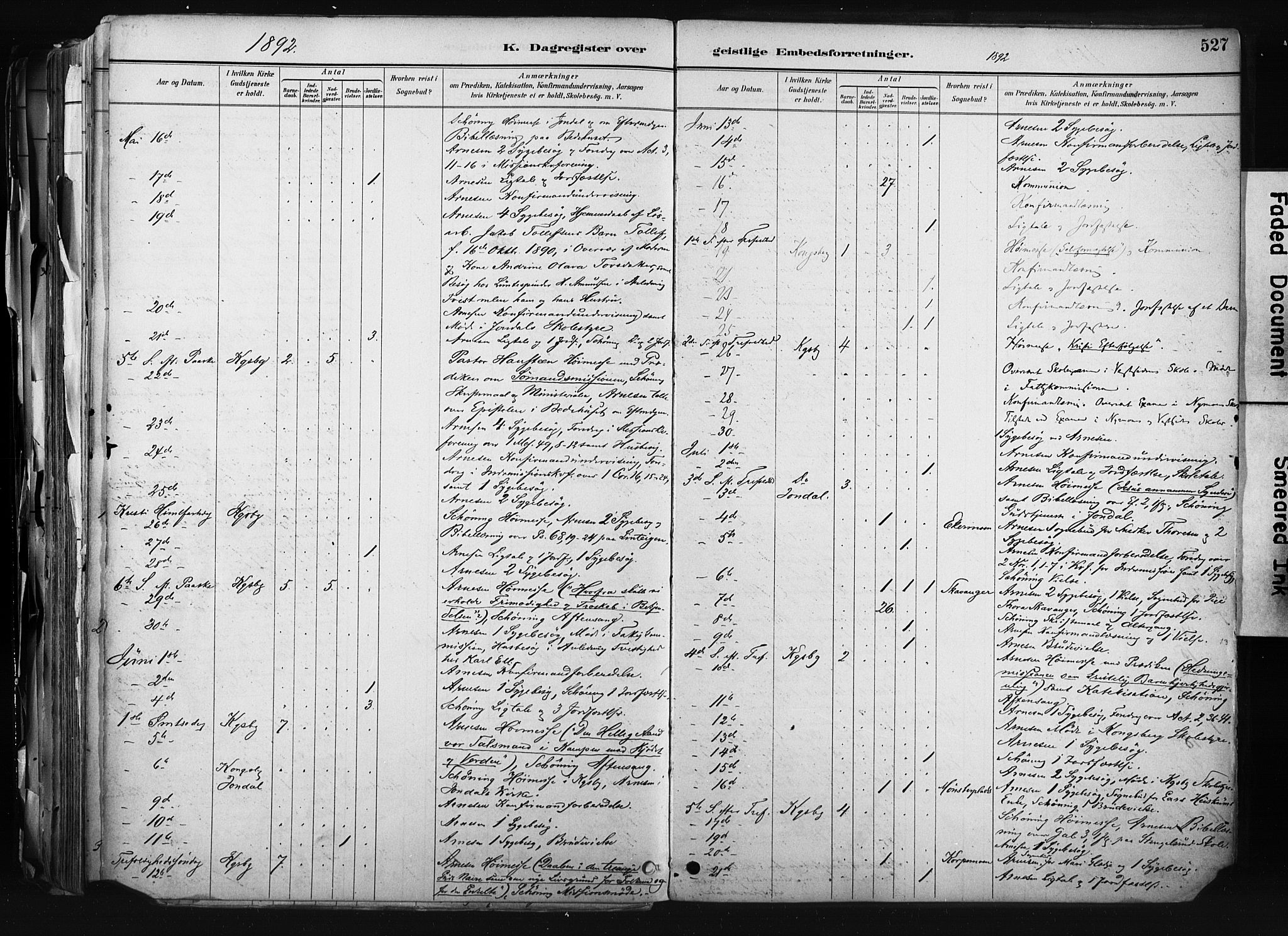 Kongsberg kirkebøker, AV/SAKO-A-22/F/Fb/L0002: Parish register (official) no. II 2, 1886-1896, p. 527