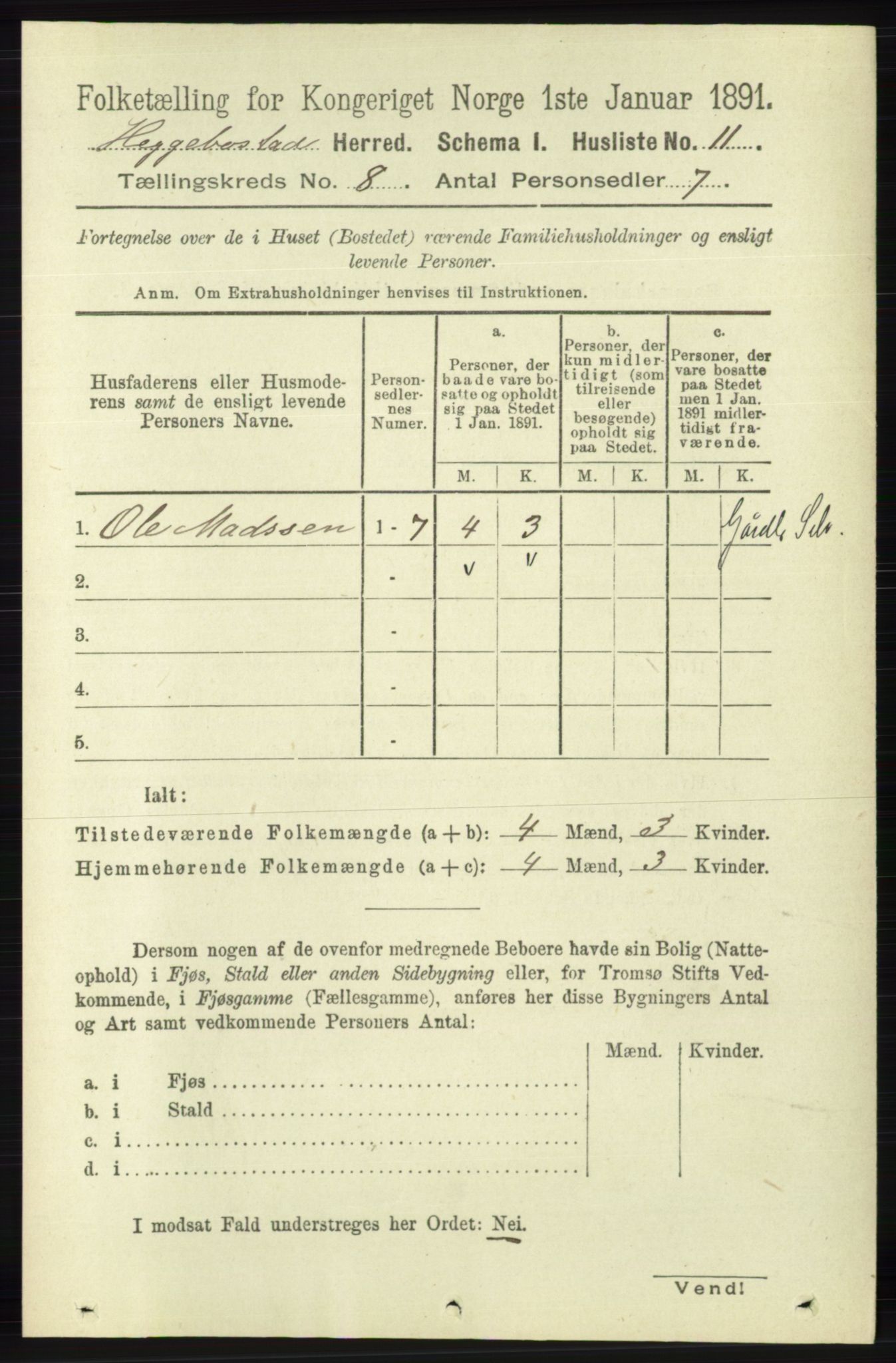 RA, 1891 census for 1034 Hægebostad, 1891, p. 2430