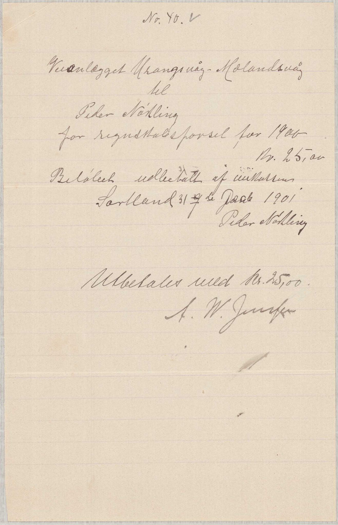 Finnaas kommune. Formannskapet, IKAH/1218a-021/E/Ea/L0002/0001: Rekneskap for veganlegg / Rekneskap for veganlegget Urangsvåg - Mælandsvåg, 1898-1900, p. 187