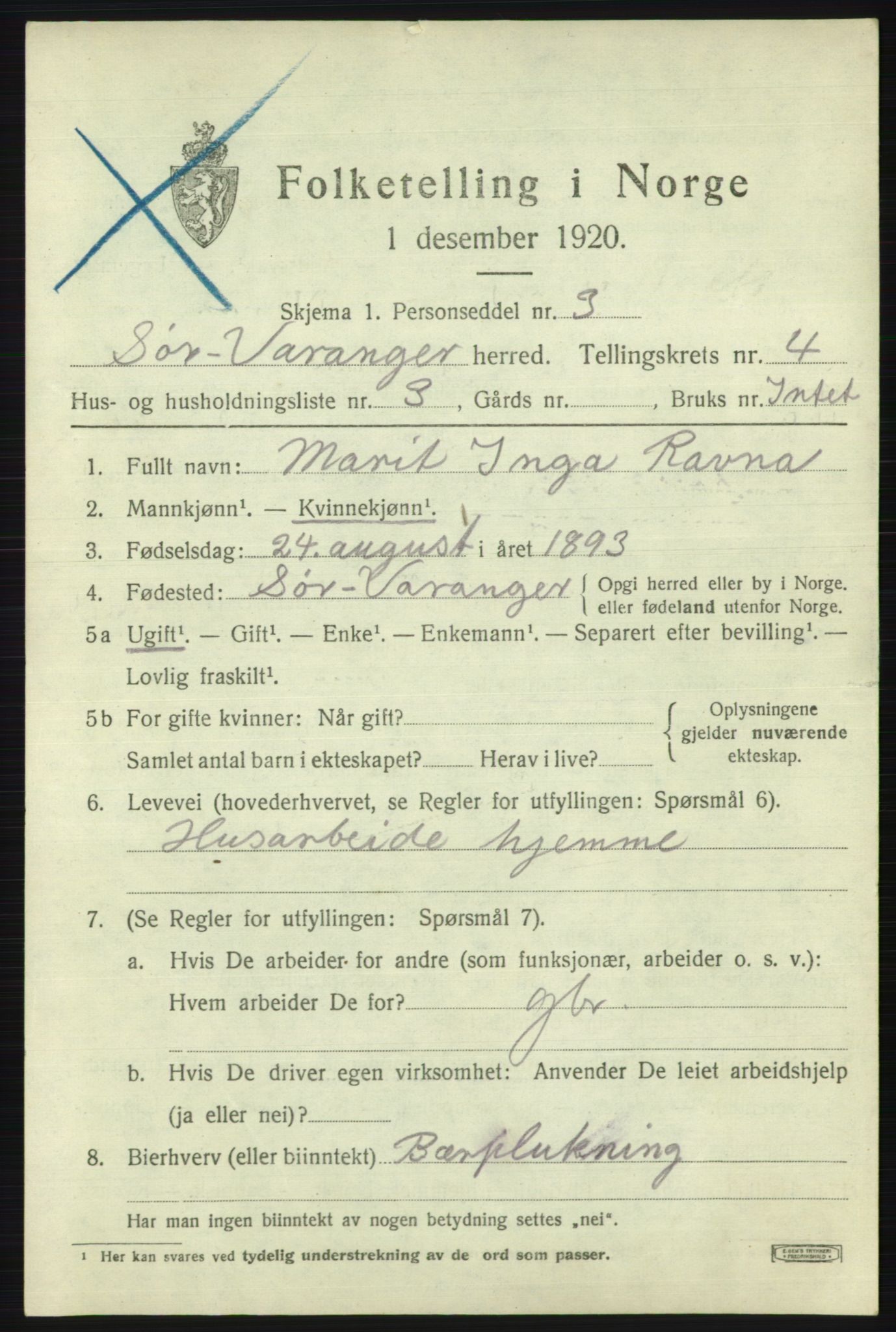 SATØ, 1920 census for Sør-Varanger, 1920, p. 2943