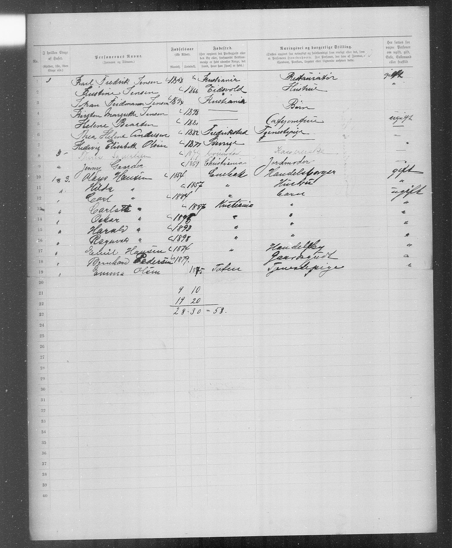 OBA, Municipal Census 1899 for Kristiania, 1899, p. 4215