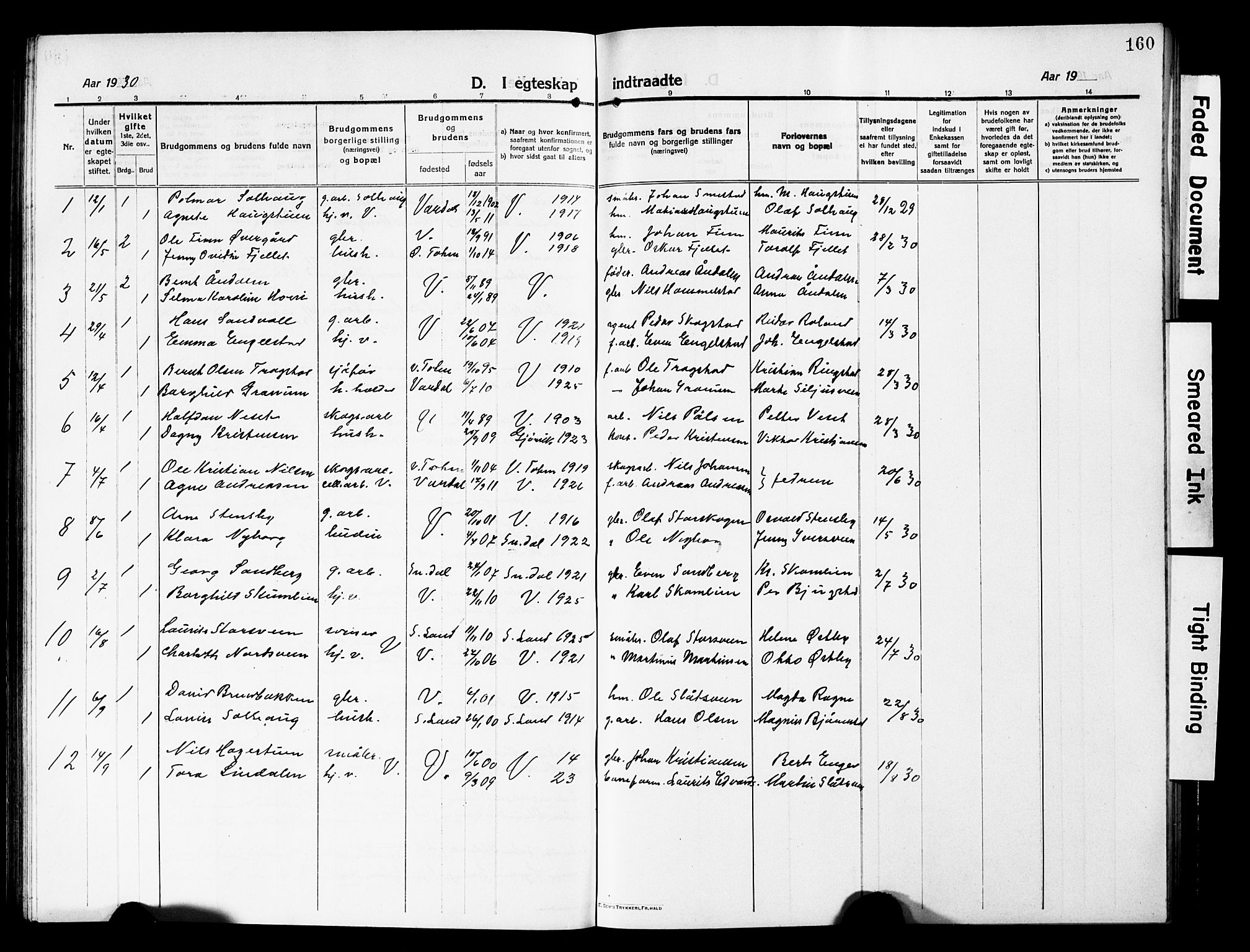 Vardal prestekontor, AV/SAH-PREST-100/H/Ha/Hab/L0015: Parish register (copy) no. 15, 1914-1931, p. 160