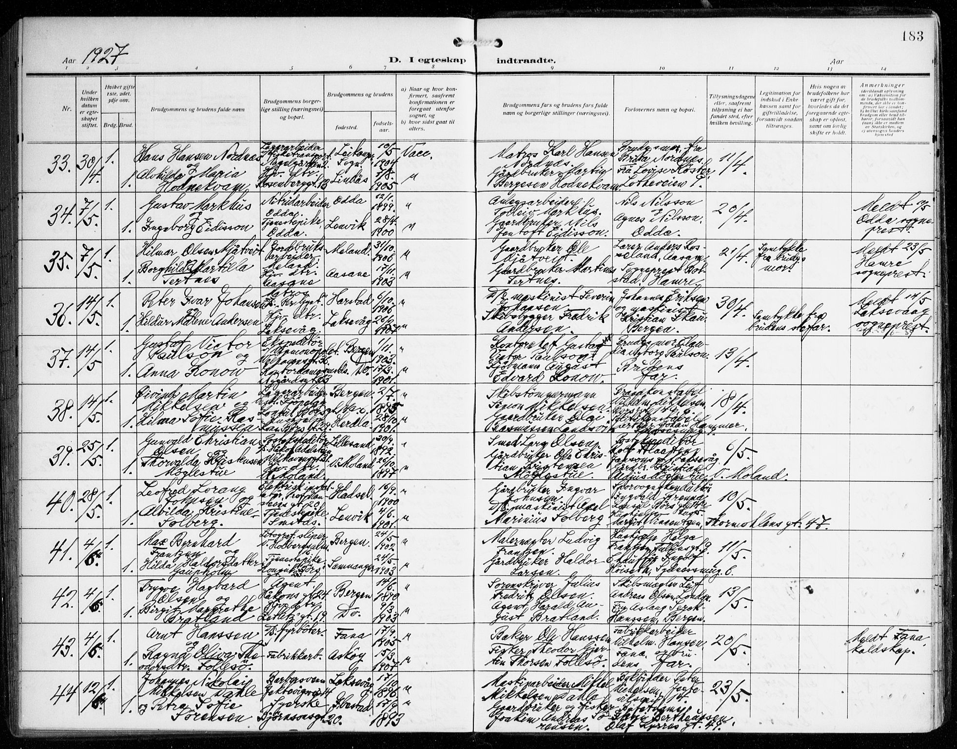 Johanneskirken sokneprestembete, AV/SAB-A-76001/H/Haa/L0013: Parish register (official) no. D 2, 1912-1929, p. 183