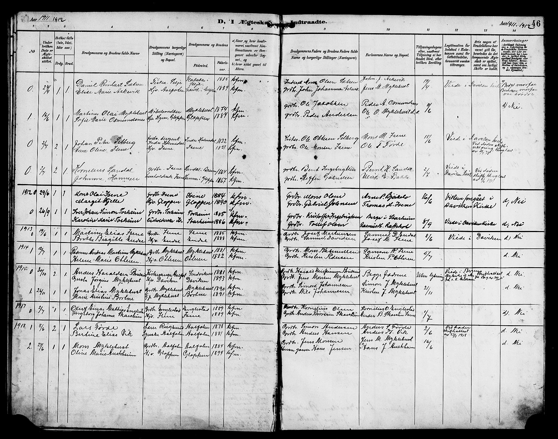 Davik sokneprestembete, AV/SAB-A-79701/H/Hab/Habd/L0002: Parish register (copy) no. D 2, 1890-1919, p. 46