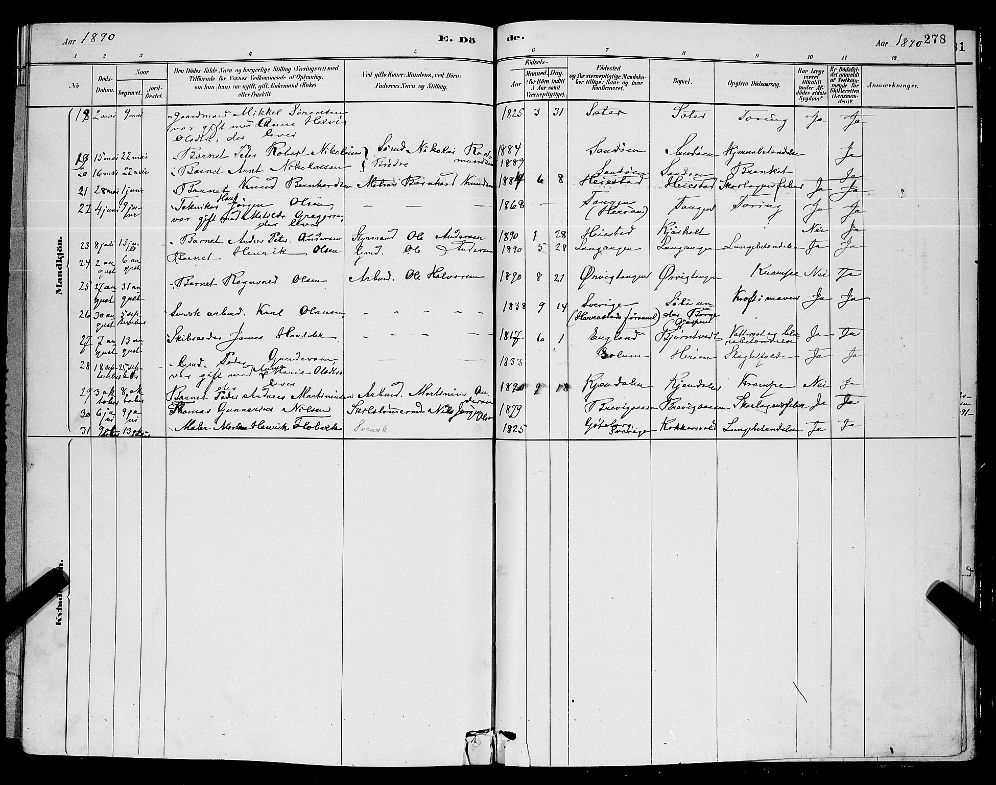 Eidanger kirkebøker, AV/SAKO-A-261/G/Ga/L0002: Parish register (copy) no. 2, 1879-1892, p. 278