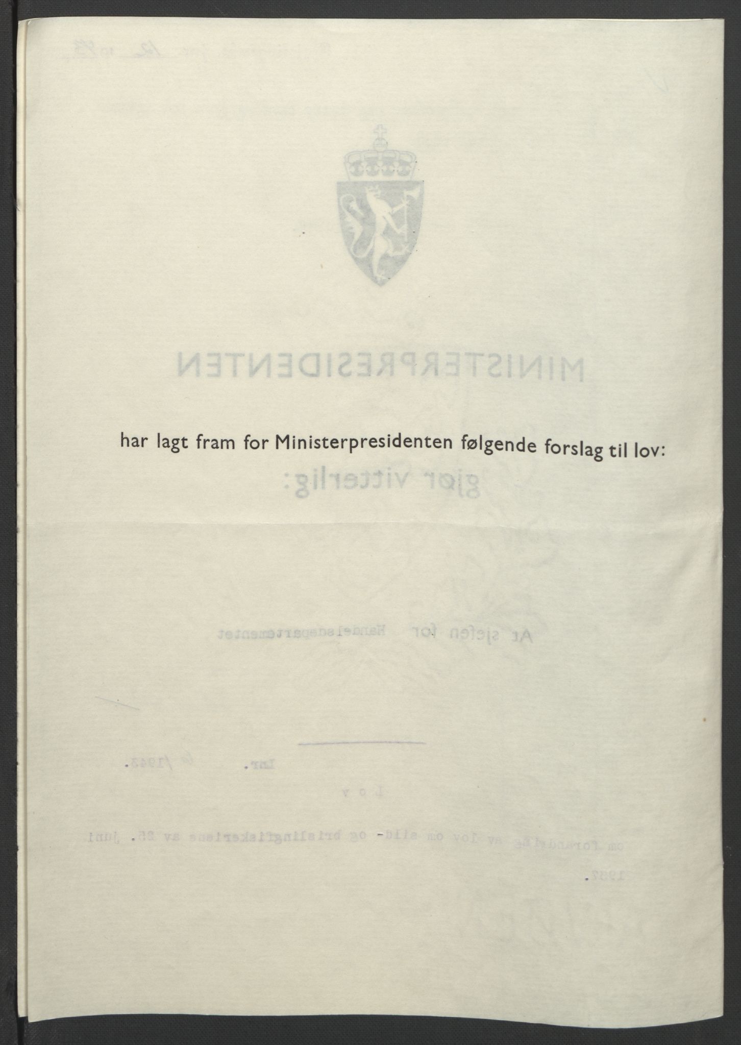 NS-administrasjonen 1940-1945 (Statsrådsekretariatet, de kommisariske statsråder mm), RA/S-4279/D/Db/L0099: Lover, 1943, p. 27