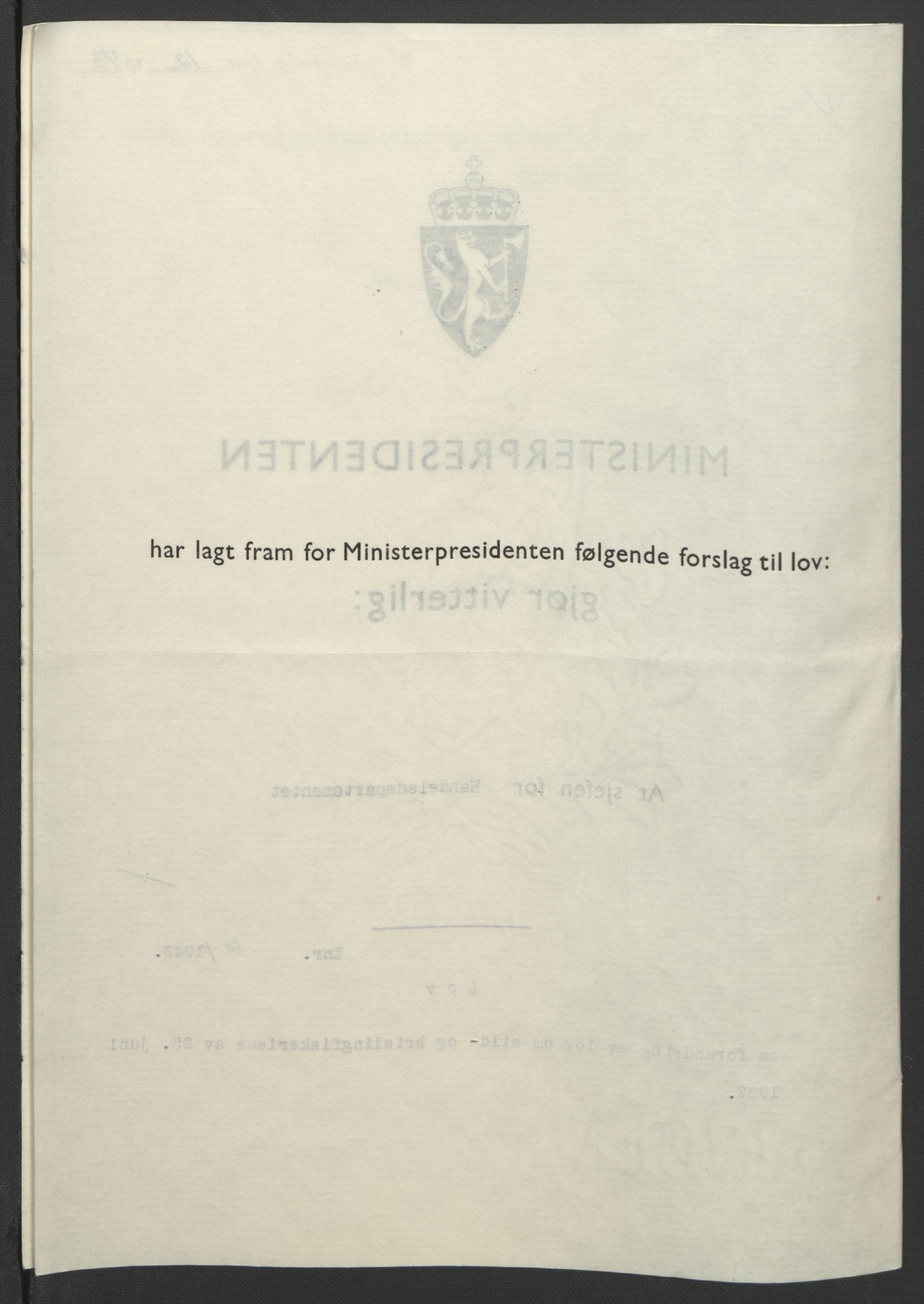 NS-administrasjonen 1940-1945 (Statsrådsekretariatet, de kommisariske statsråder mm), AV/RA-S-4279/D/Db/L0099: Lover, 1943, p. 27