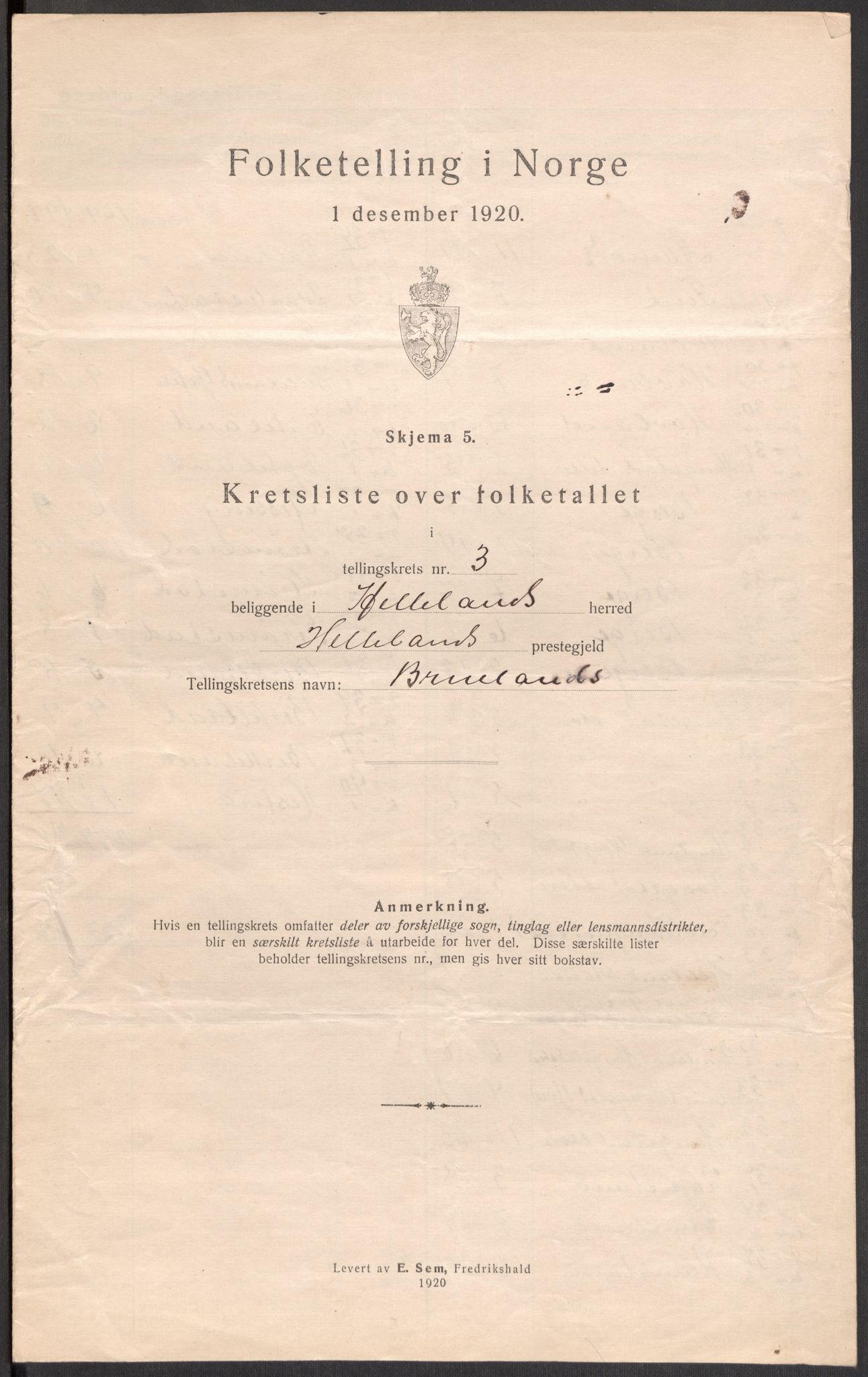 SAST, 1920 census for Helleland, 1920, p. 19