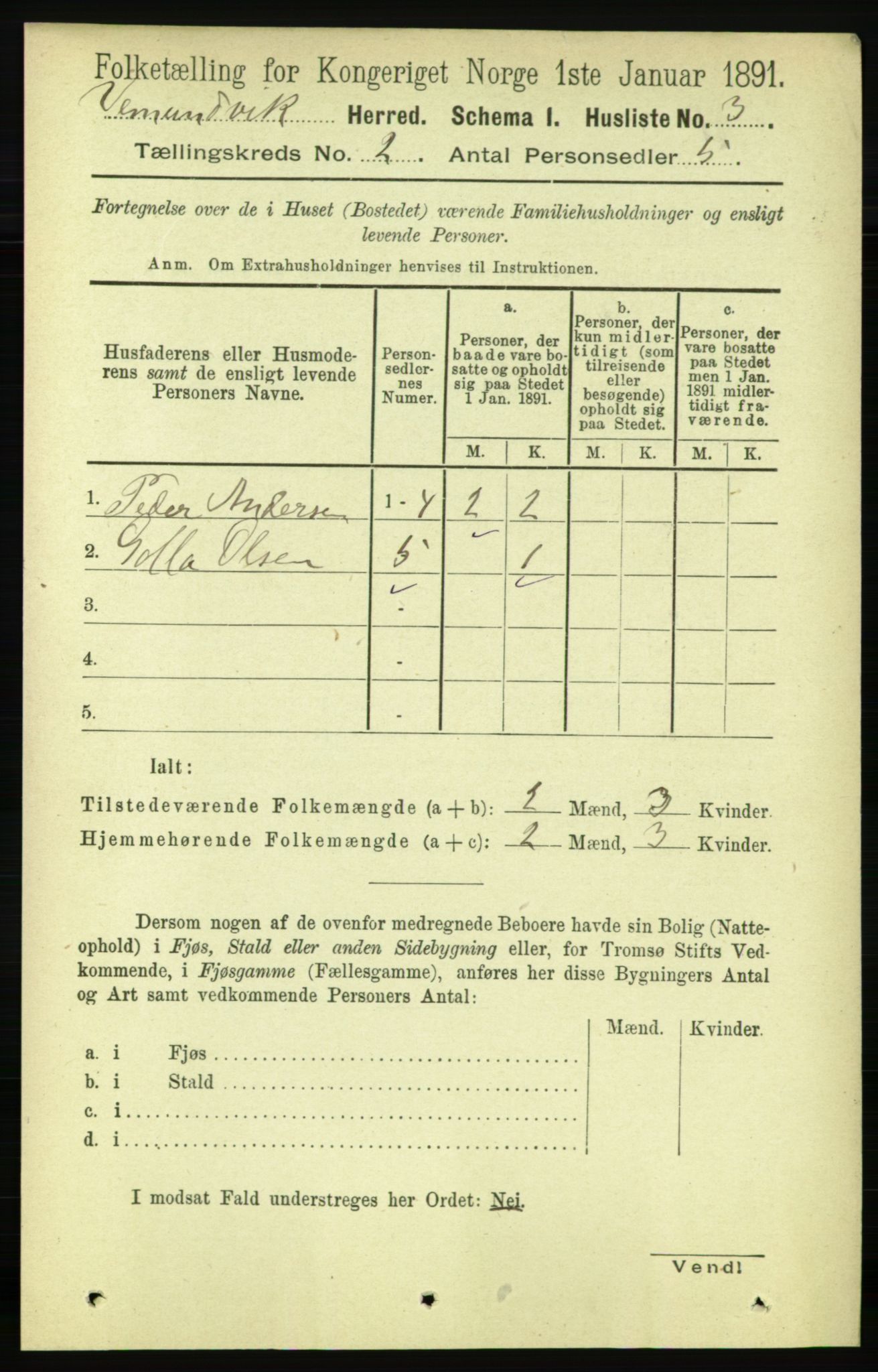 RA, 1891 census for 1745 Vemundvik, 1891, p. 507