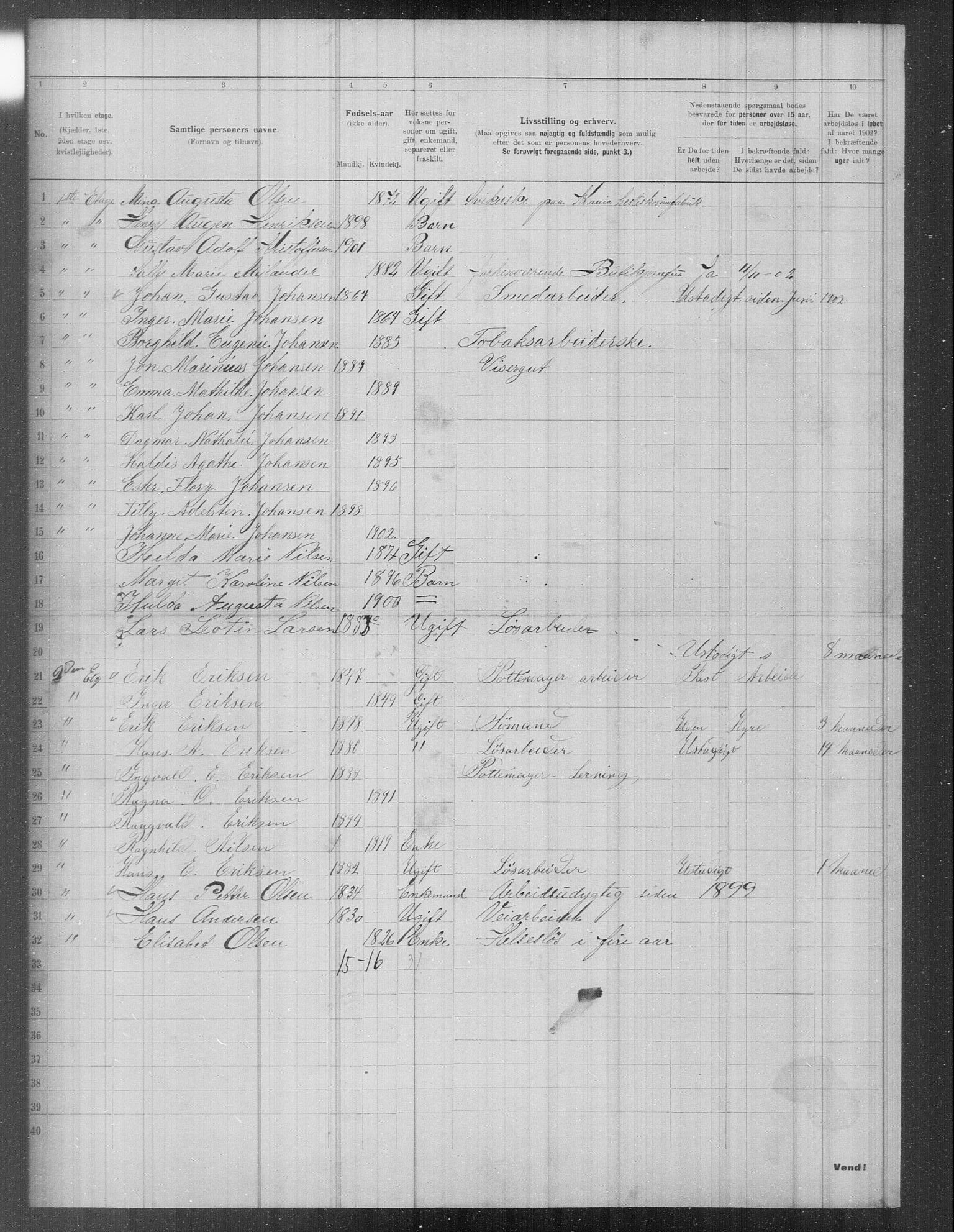 OBA, Municipal Census 1902 for Kristiania, 1902, p. 607