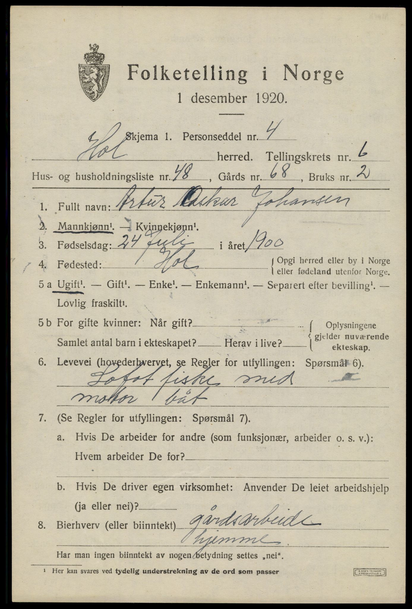 SAT, 1920 census for Hol, 1920, p. 5205