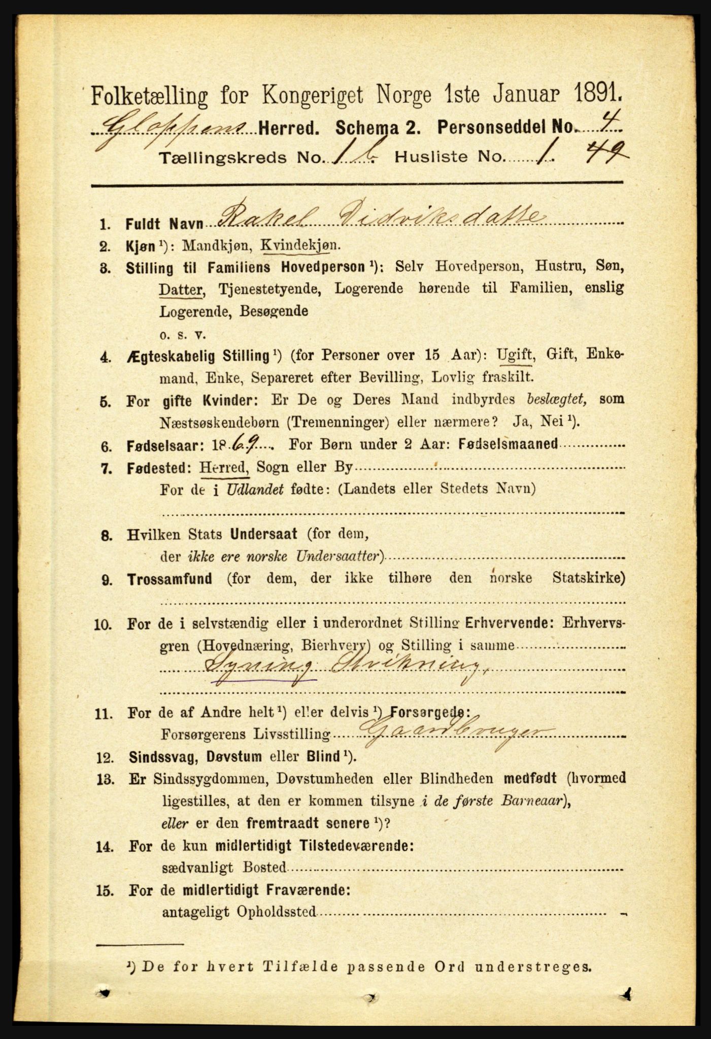 RA, 1891 census for 1445 Gloppen, 1891, p. 406