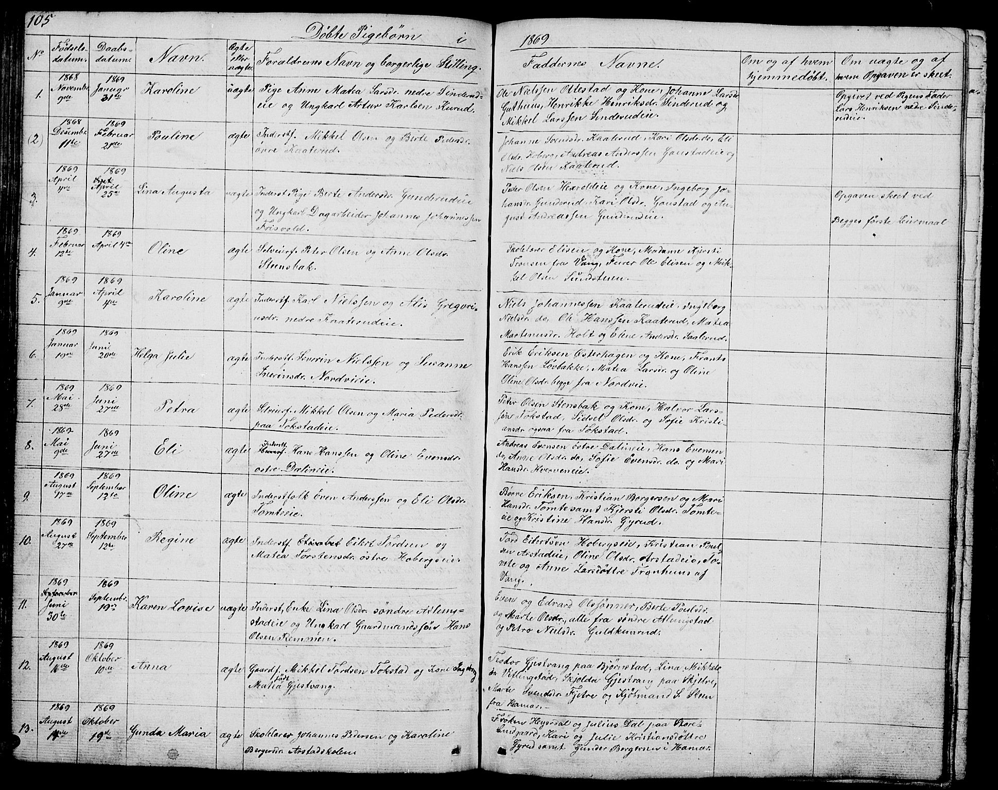 Stange prestekontor, SAH/PREST-002/L/L0002: Parish register (copy) no. 2, 1838-1879, p. 105