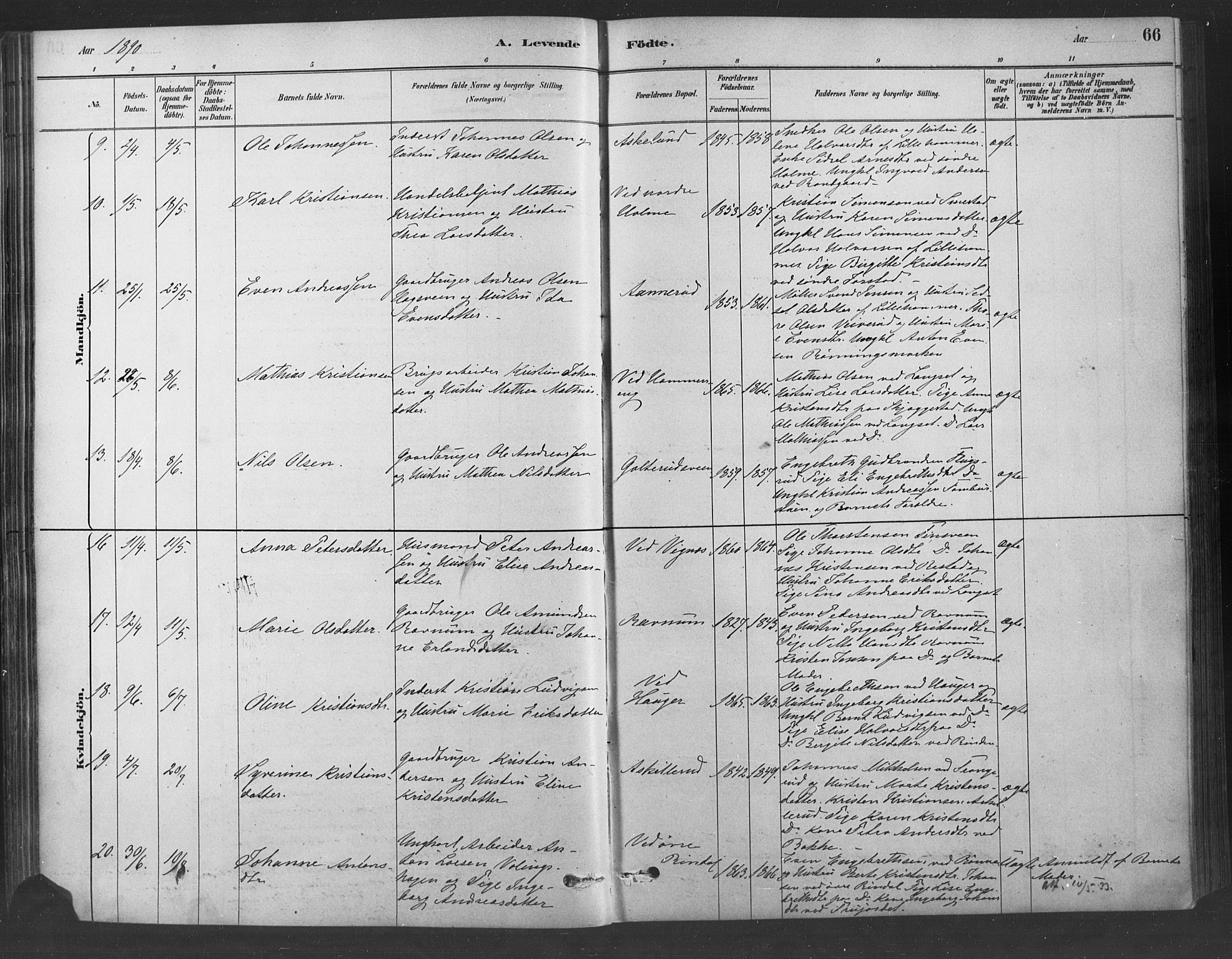 Fåberg prestekontor, AV/SAH-PREST-086/H/Ha/Haa/L0009: Parish register (official) no. 9, 1879-1898, p. 66