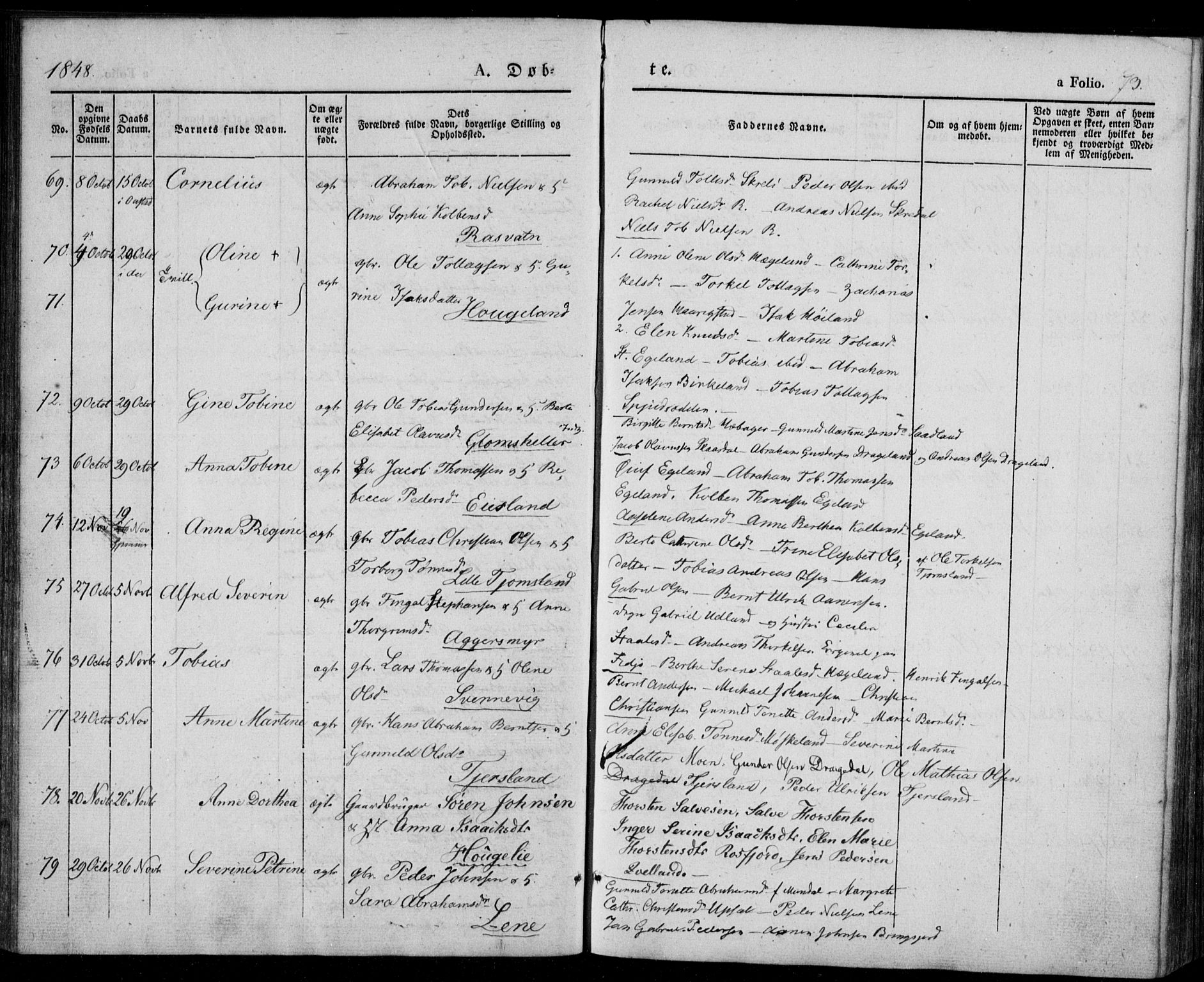 Lyngdal sokneprestkontor, AV/SAK-1111-0029/F/Fa/Fac/L0008: Parish register (official) no. A 8, 1837-1852, p. 73