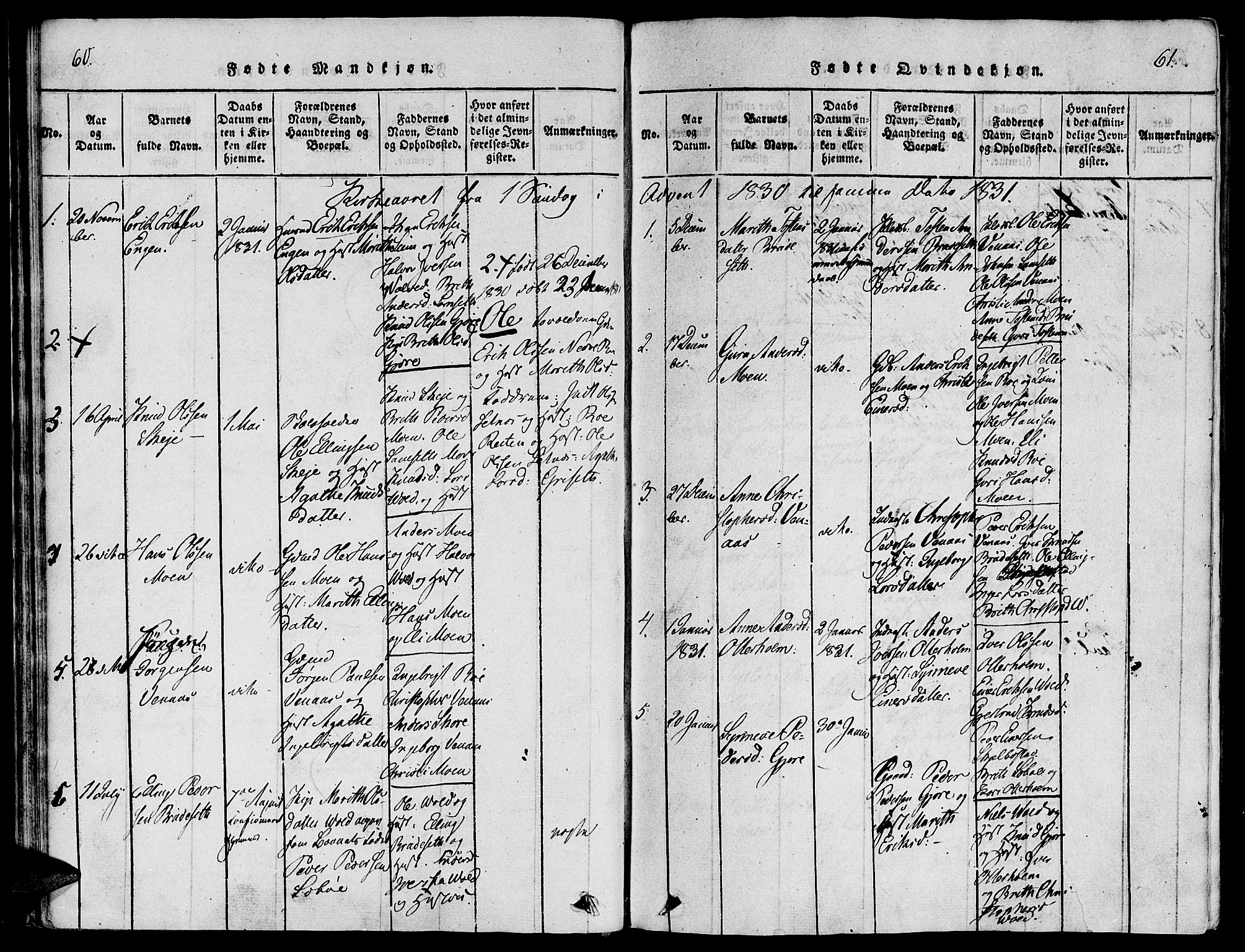 Ministerialprotokoller, klokkerbøker og fødselsregistre - Møre og Romsdal, SAT/A-1454/543/L0561: Parish register (official) no. 543A01, 1818-1853, p. 60-61