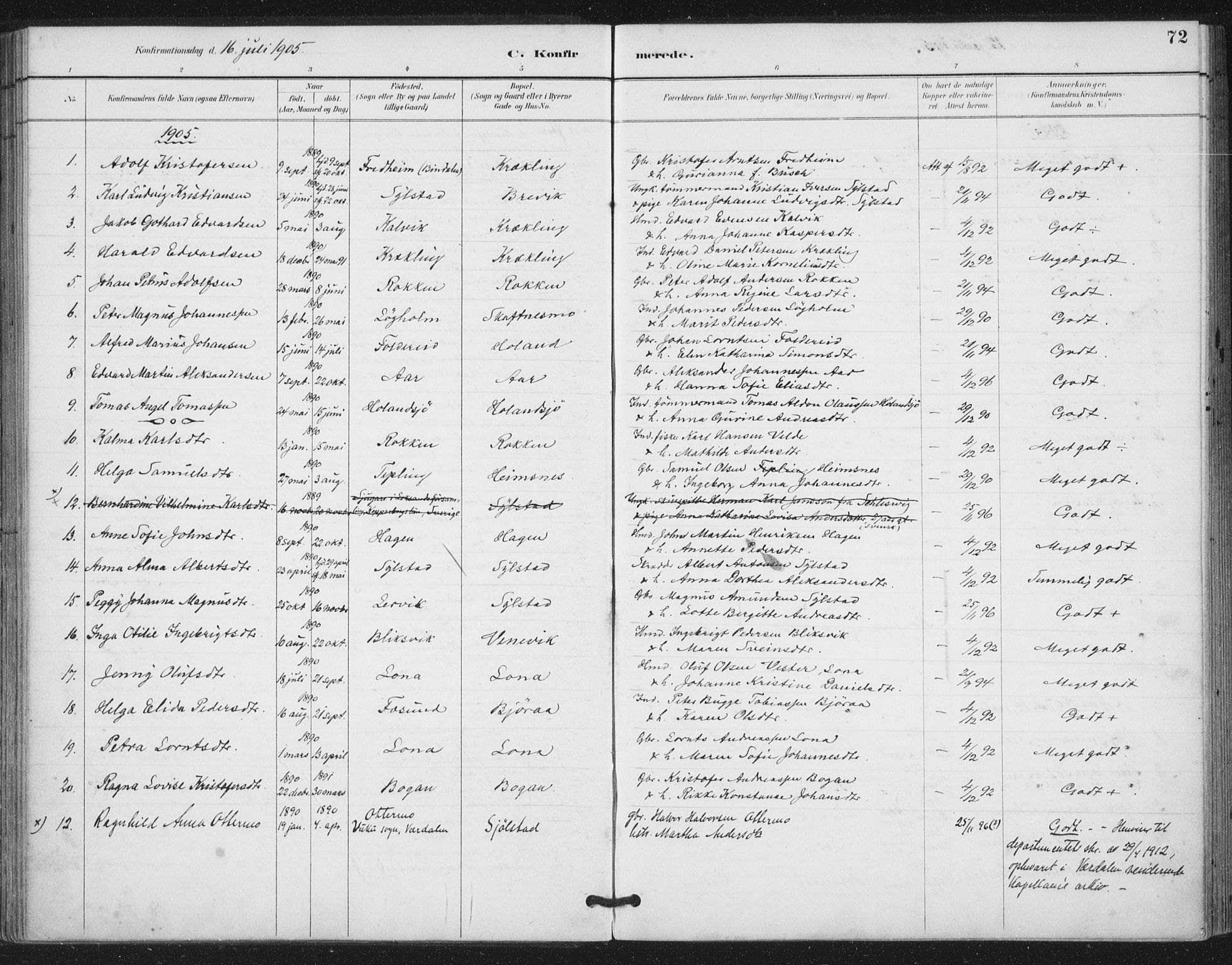 Ministerialprotokoller, klokkerbøker og fødselsregistre - Nord-Trøndelag, SAT/A-1458/783/L0660: Parish register (official) no. 783A02, 1886-1918, p. 72