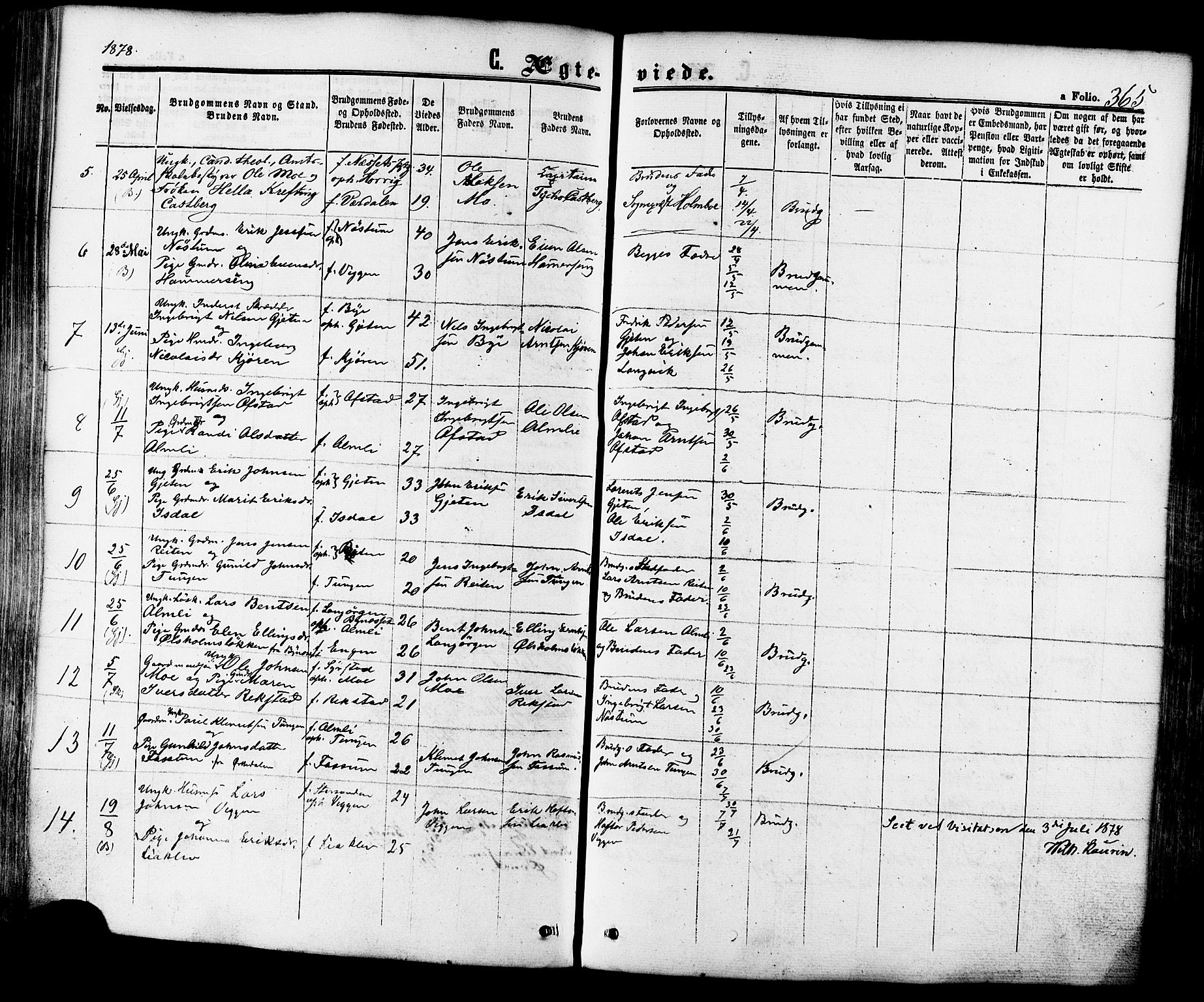 Ministerialprotokoller, klokkerbøker og fødselsregistre - Sør-Trøndelag, AV/SAT-A-1456/665/L0772: Parish register (official) no. 665A07, 1856-1878, p. 365