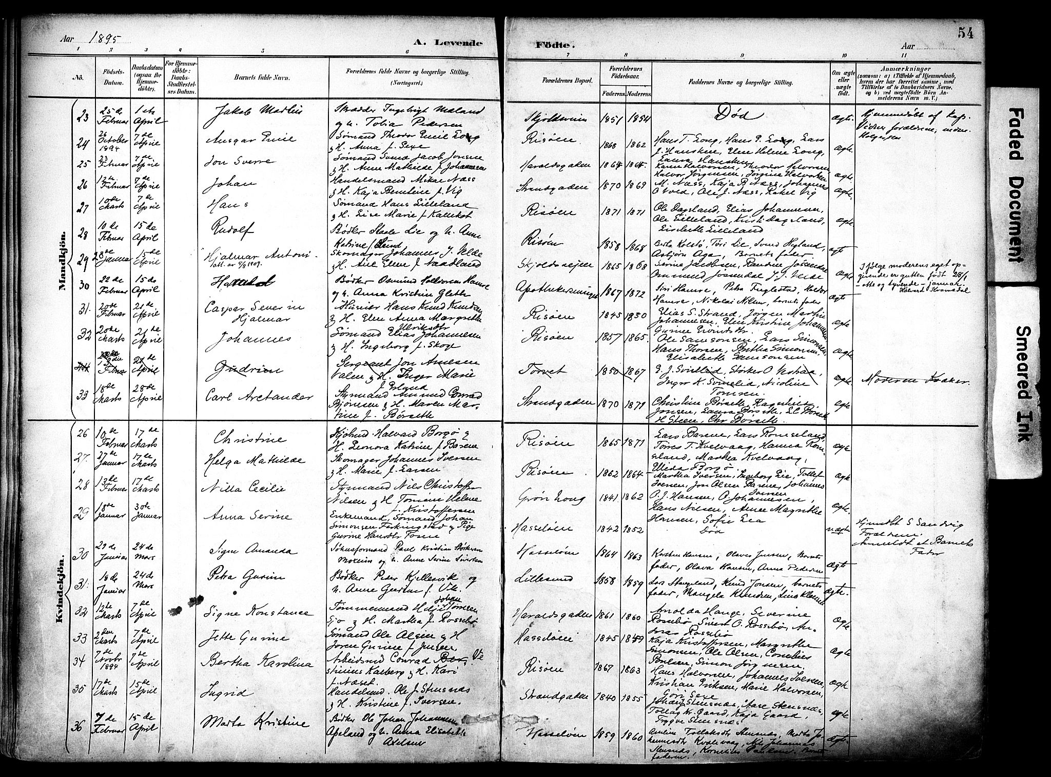 Haugesund sokneprestkontor, AV/SAST-A -101863/H/Ha/Haa/L0006: Parish register (official) no. A 6, 1891-1907, p. 54