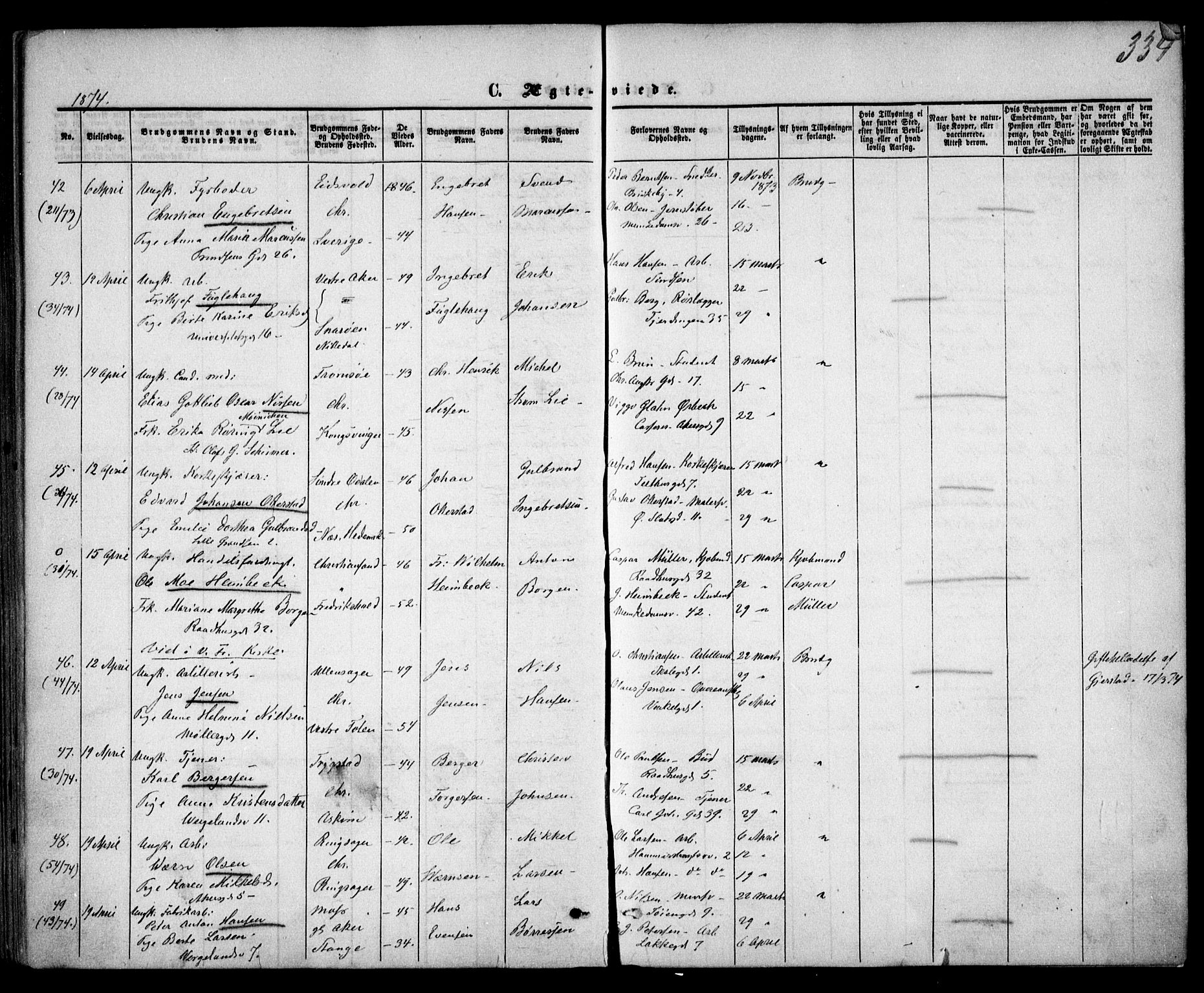 Trefoldighet prestekontor Kirkebøker, SAO/A-10882/F/Fc/L0001: Parish register (official) no. III 1, 1858-1874, p. 334