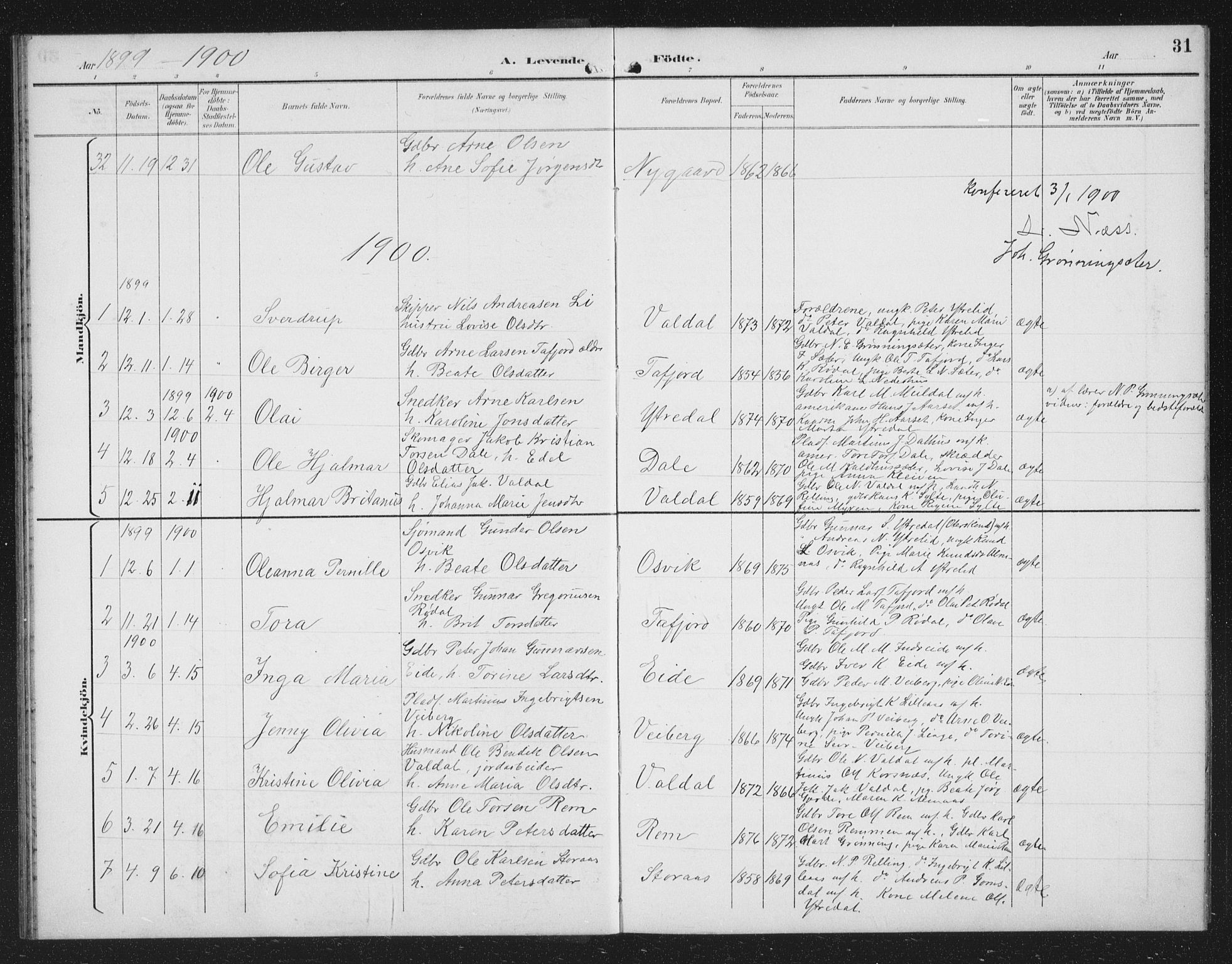 Ministerialprotokoller, klokkerbøker og fødselsregistre - Møre og Romsdal, SAT/A-1454/519/L0264: Parish register (copy) no. 519C05, 1892-1910, p. 31